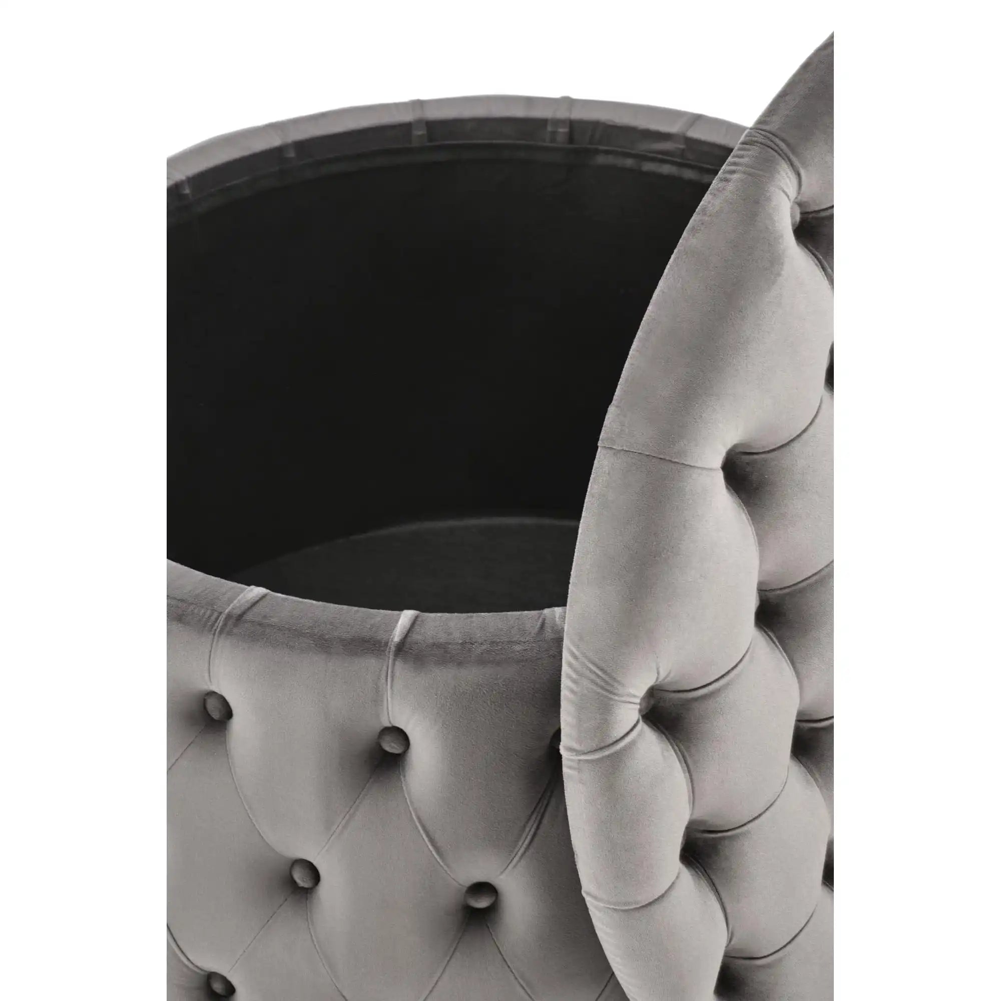 Taburet NUNEZ, stofa catifelata gri, cu spatiu depozitare, 70x70x40 cm