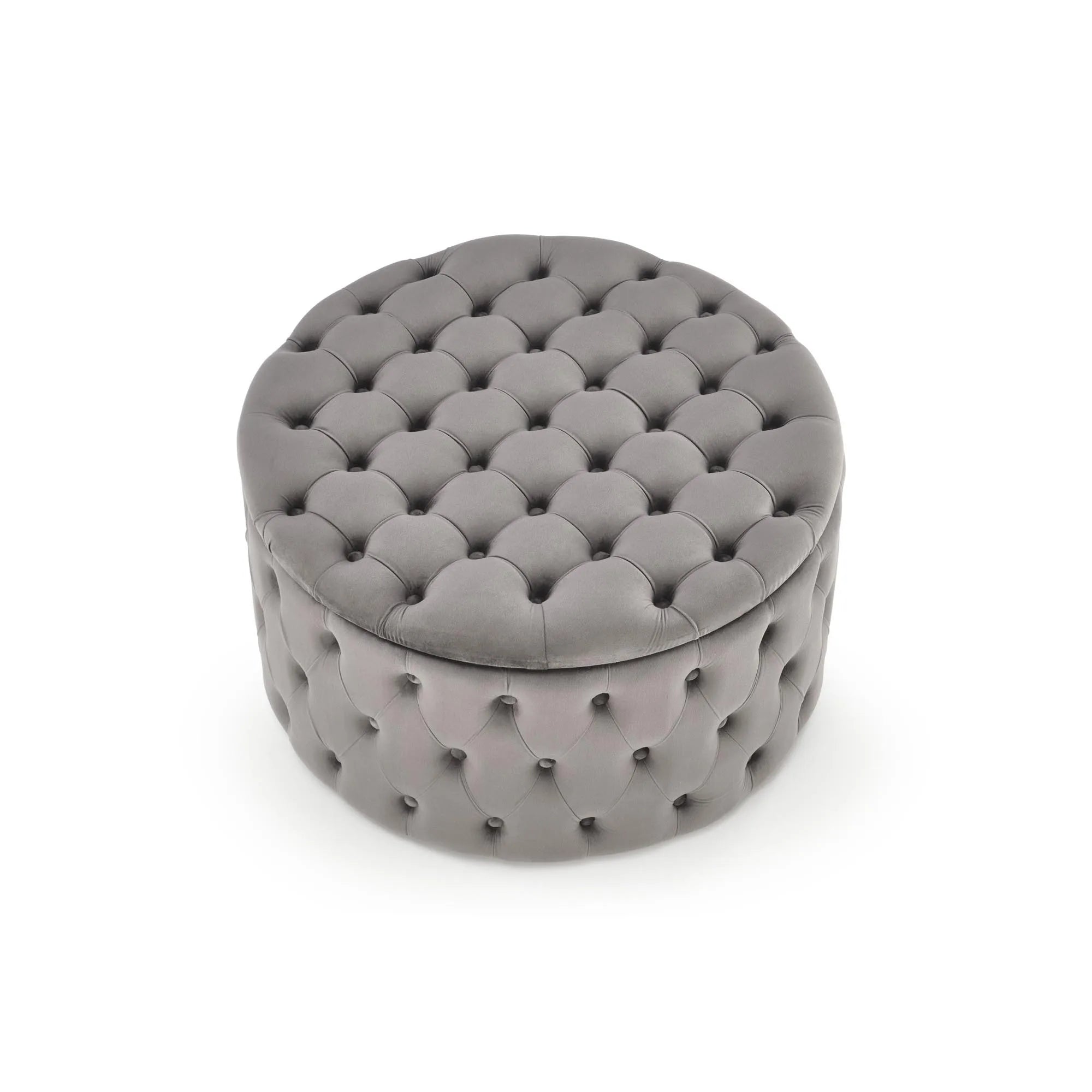 Taburet NUNEZ, stofa catifelata gri, cu spatiu depozitare, 70x70x40 cm