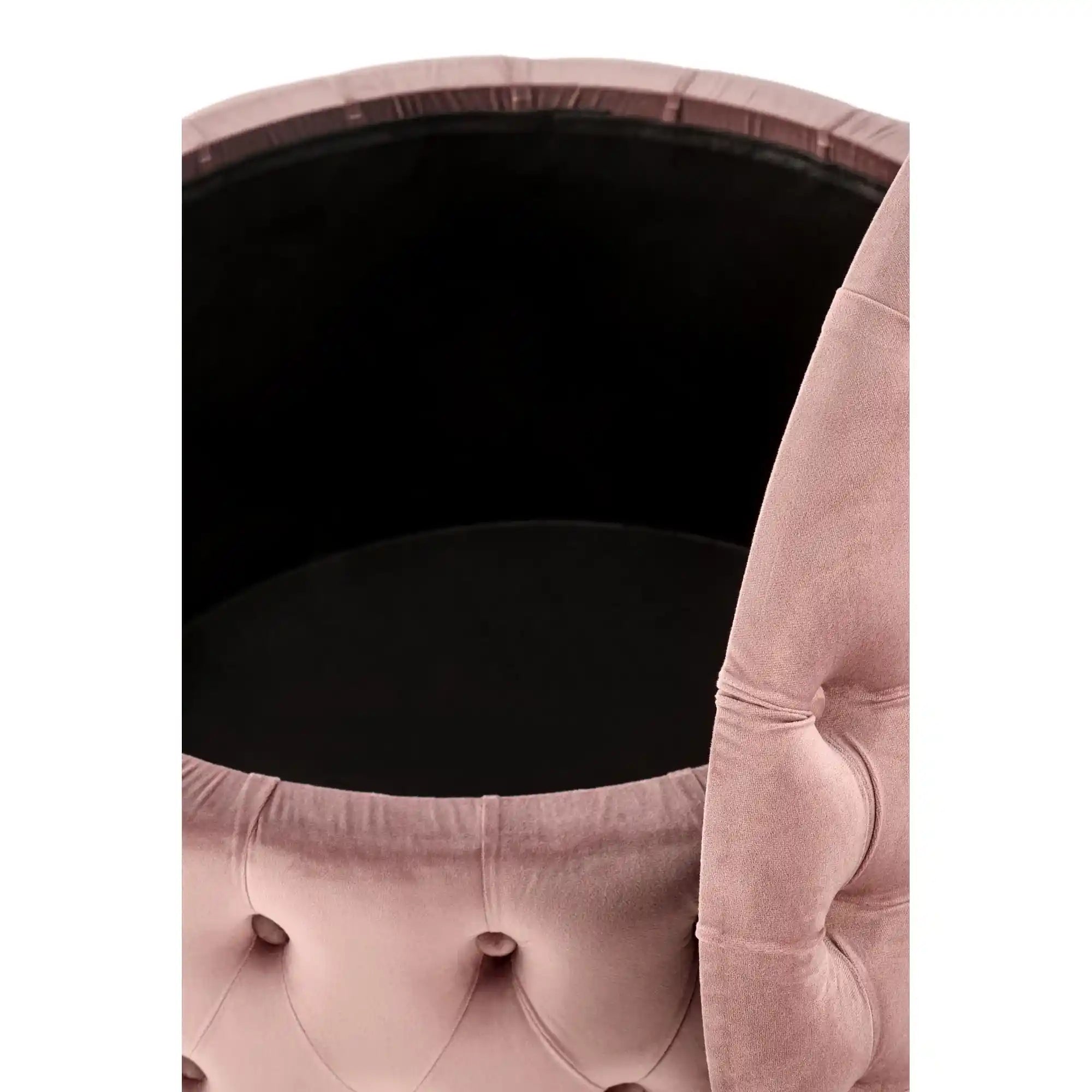 Taburet NUNEZ, stofa catifelata roz, cu spatiu depozitare, 70x70x40 cm