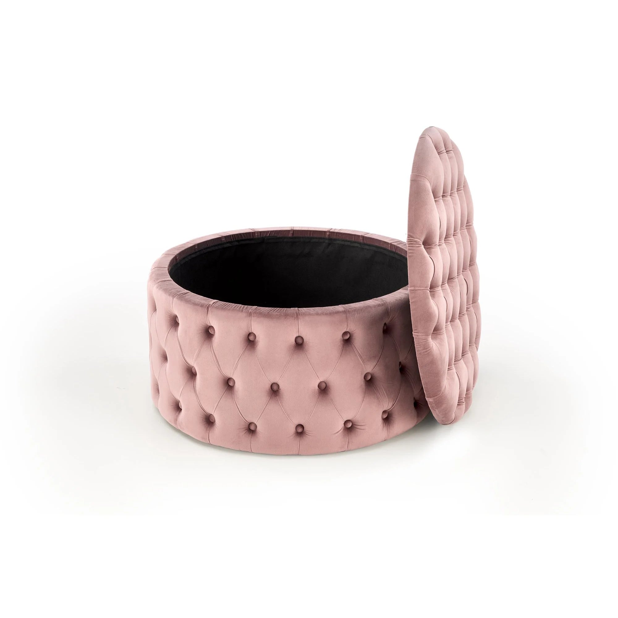 Taburet NUNEZ, stofa catifelata roz, cu spatiu depozitare, 70x70x40 cm