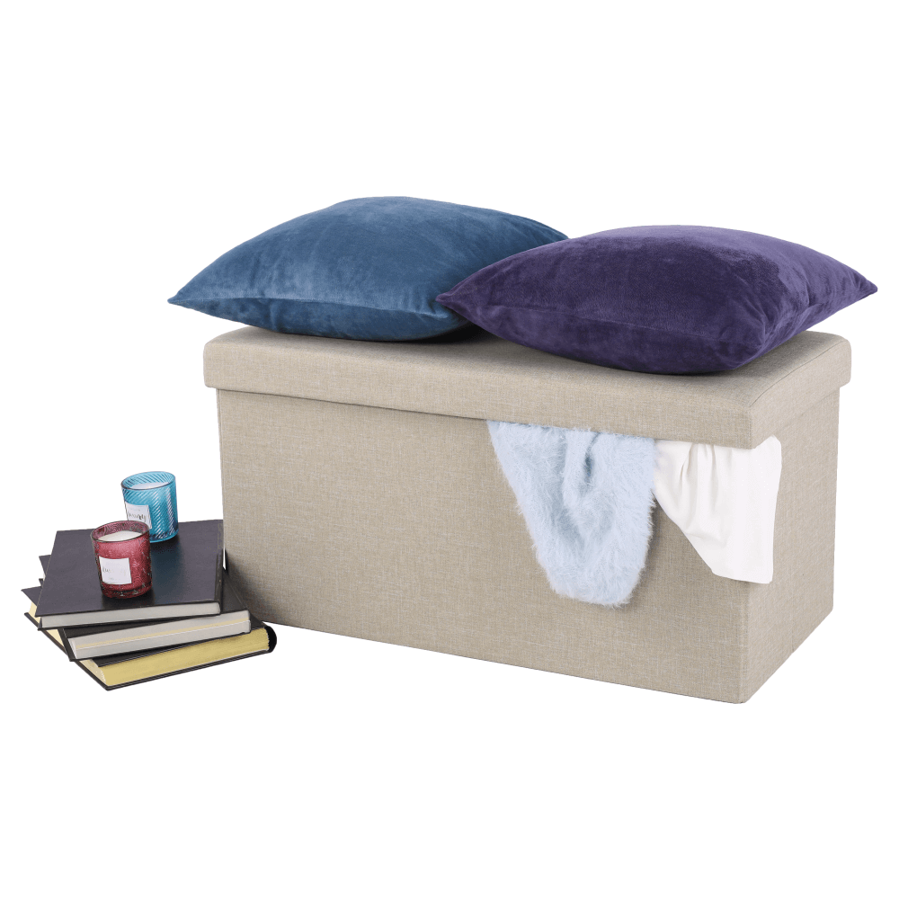Taburet pliabil ORELIA, stofa clasica bej, cu spatiu depozitare, 76x38x38 cm