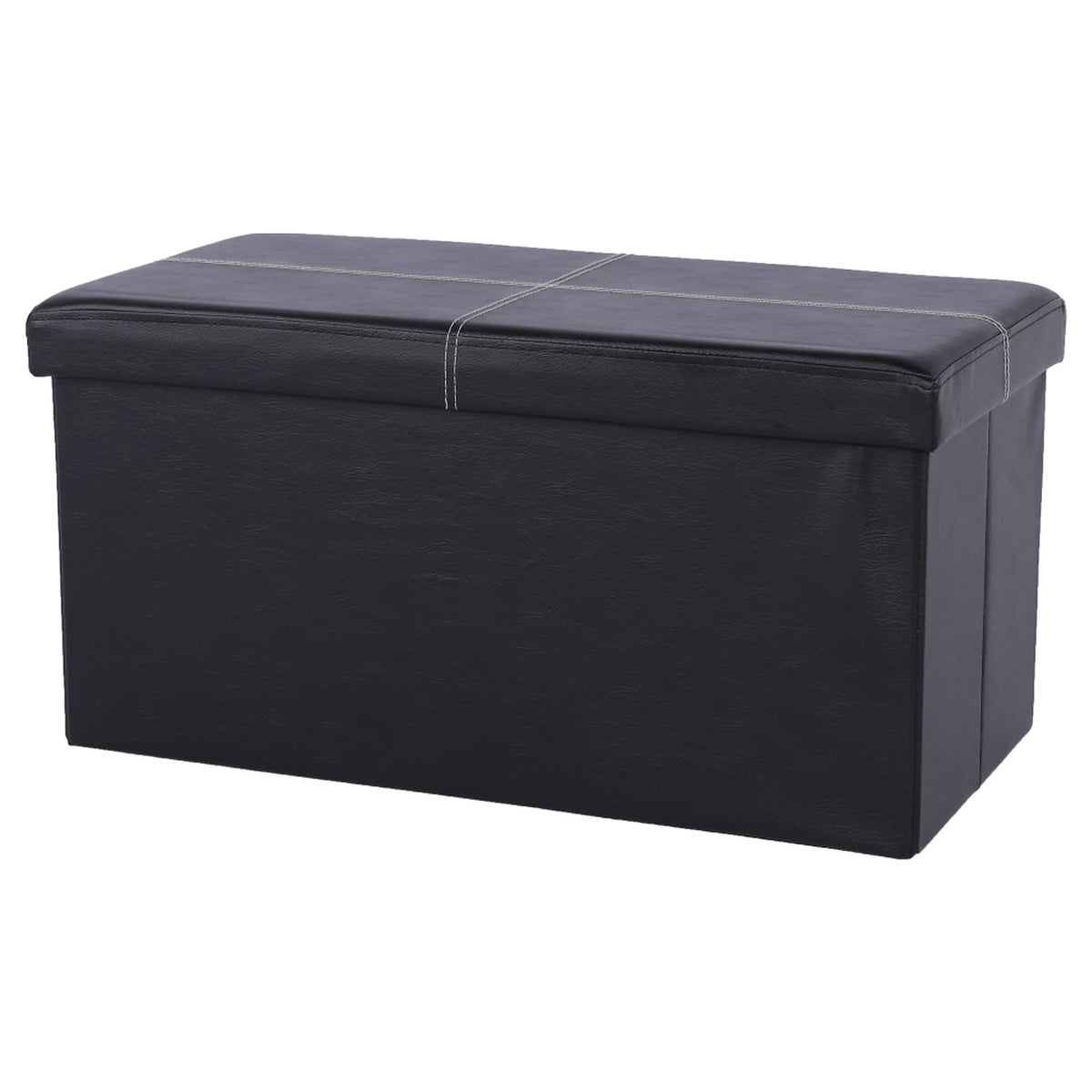 Taburet pliabil IMRA, negru, piele ecologica, cu spatiu depozitare, 76x38x38 cm