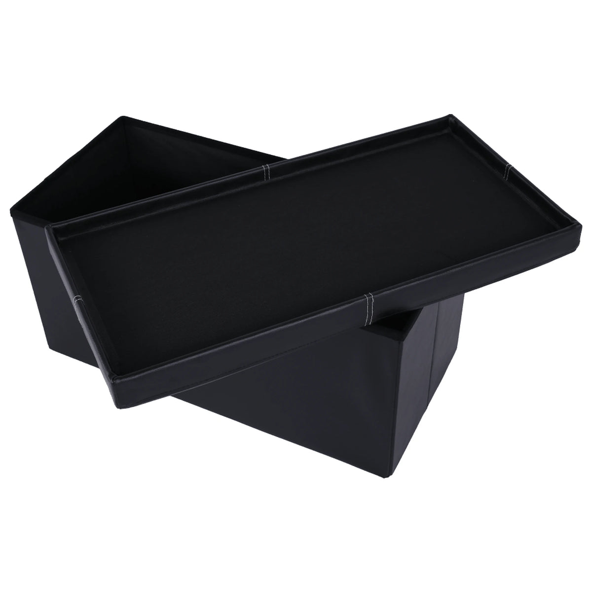 Taburet pliabil IMRA, negru, piele ecologica, cu spatiu depozitare, 76x38x38 cm