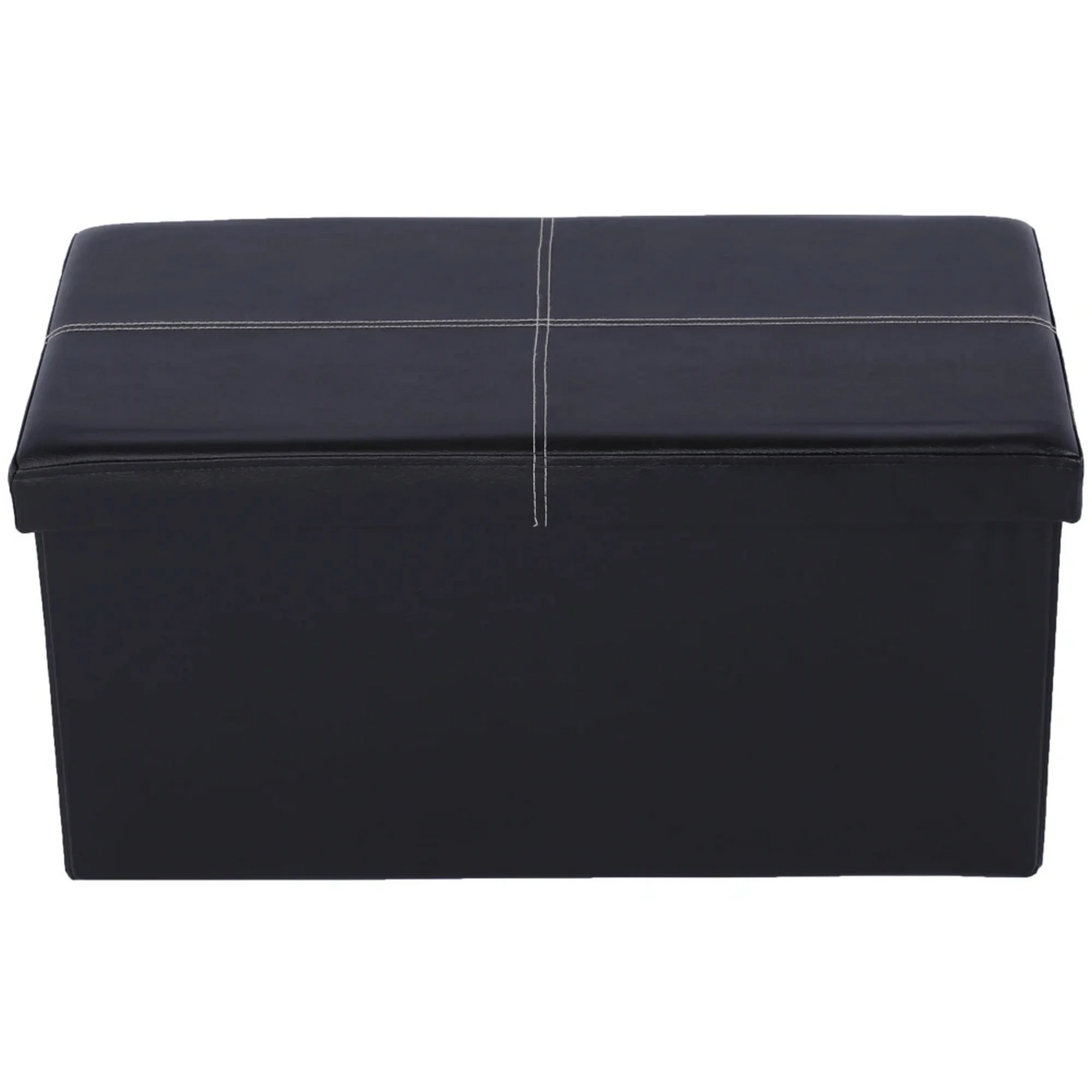 Taburet pliabil IMRA, negru, piele ecologica, cu spatiu depozitare, 76x38x38 cm