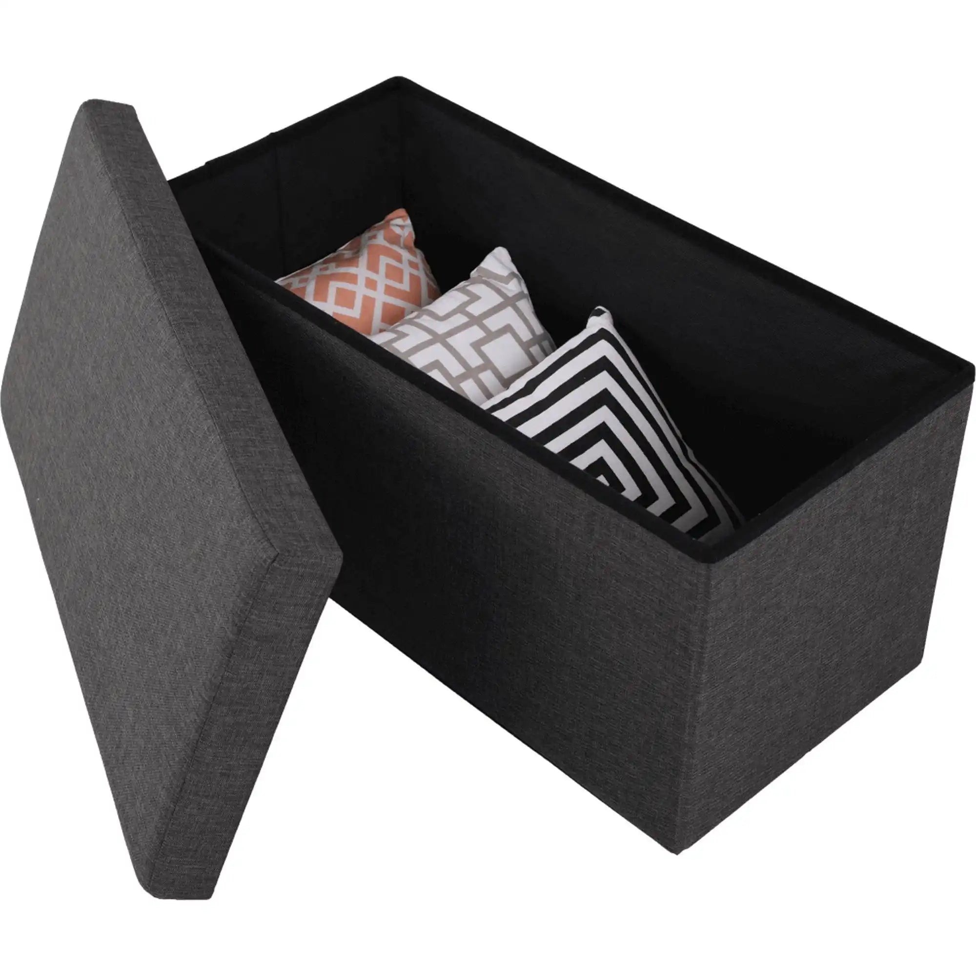 Taburet pliabil ORELIA, stofa clasica gri inchis, cu spatiu depozitare, 76x38x38 cm