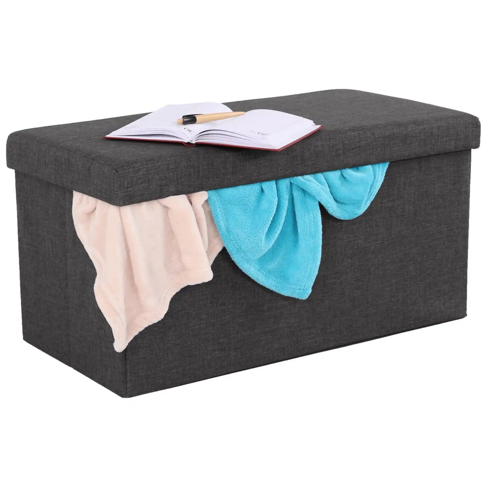 Taburet pliabil ORELIA, stofa clasica gri inchis, cu spatiu depozitare, 76x38x38 cm