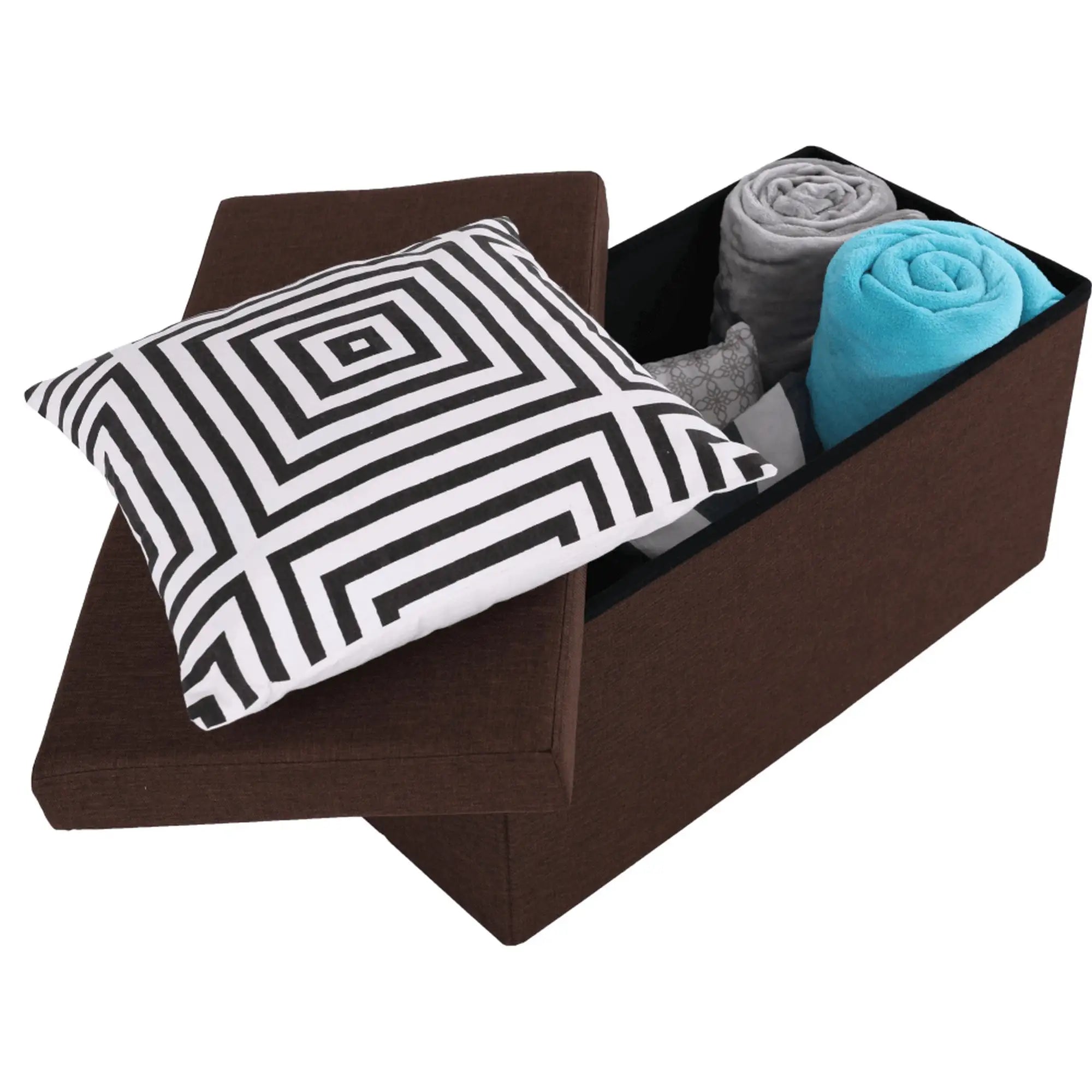 Taburet pliabil ORELIA, stofa clasica maro, cu spatiu depozitare, 76x38x38 cm