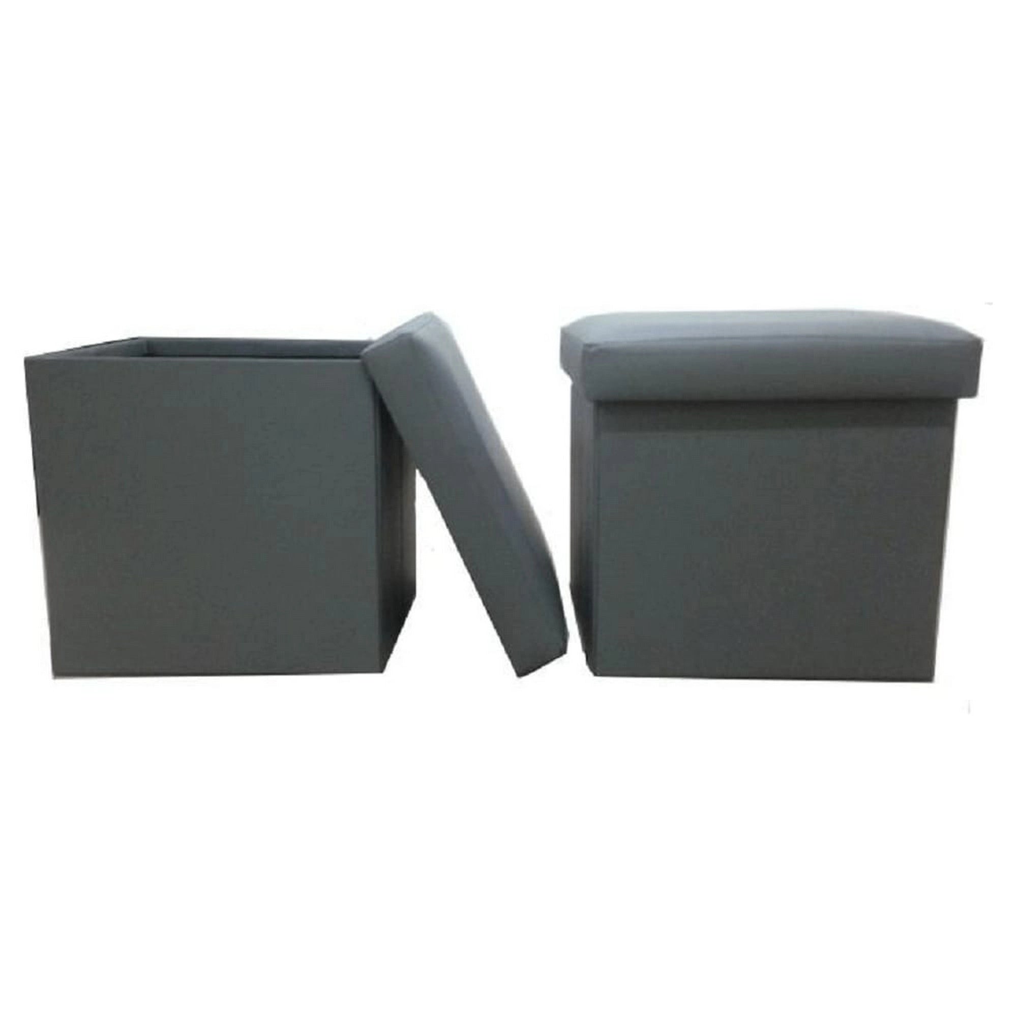 Taburet pliabil TELA NEW, gri, piele ecologica, cu spatiu depozitare, 40x40x37 cm