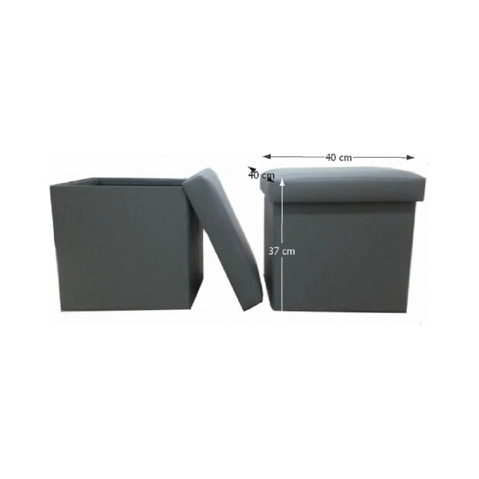 Taburet pliabil TELA NEW, gri, piele ecologica, cu spatiu depozitare, 40x40x37 cm