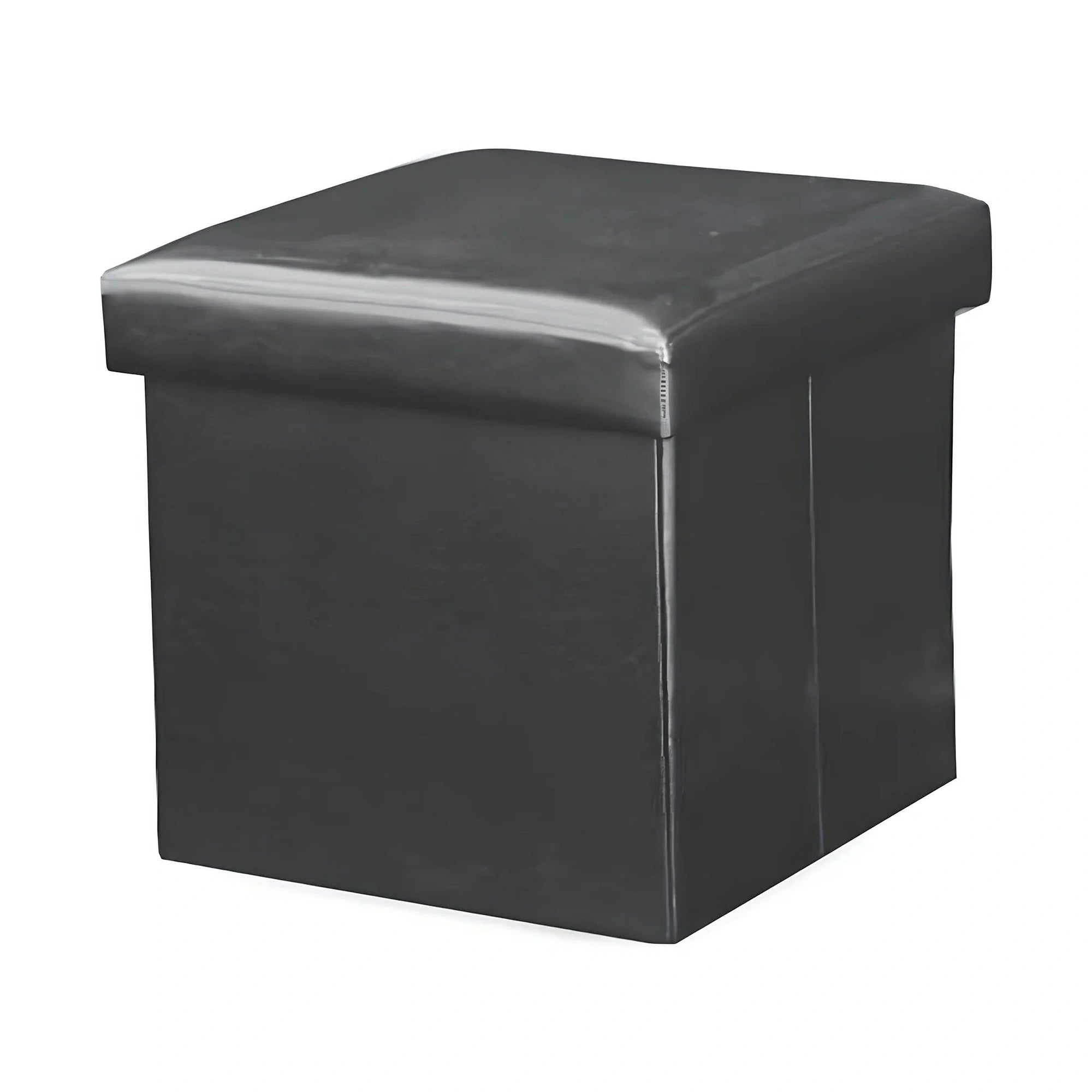 Taburet pliabil TELA NEW, negru, piele ecologica, cu spatiu depozitare, 40x40x37 cm