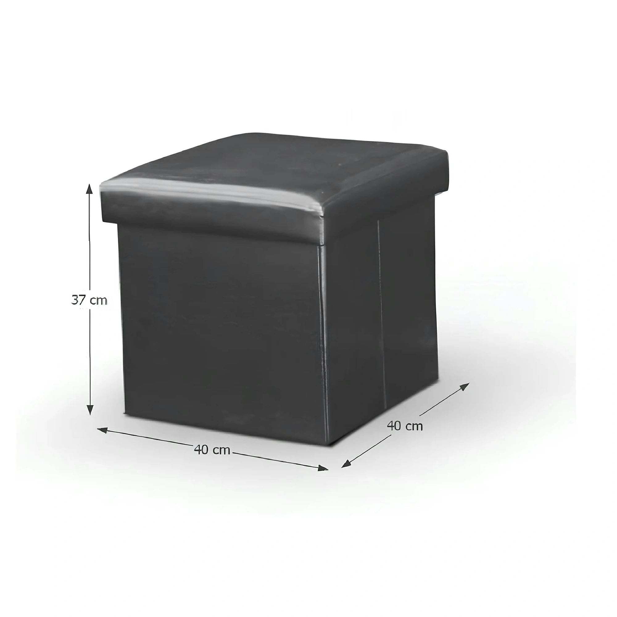 Taburet pliabil TELA NEW, negru, piele ecologica, cu spatiu depozitare, 40x40x37 cm