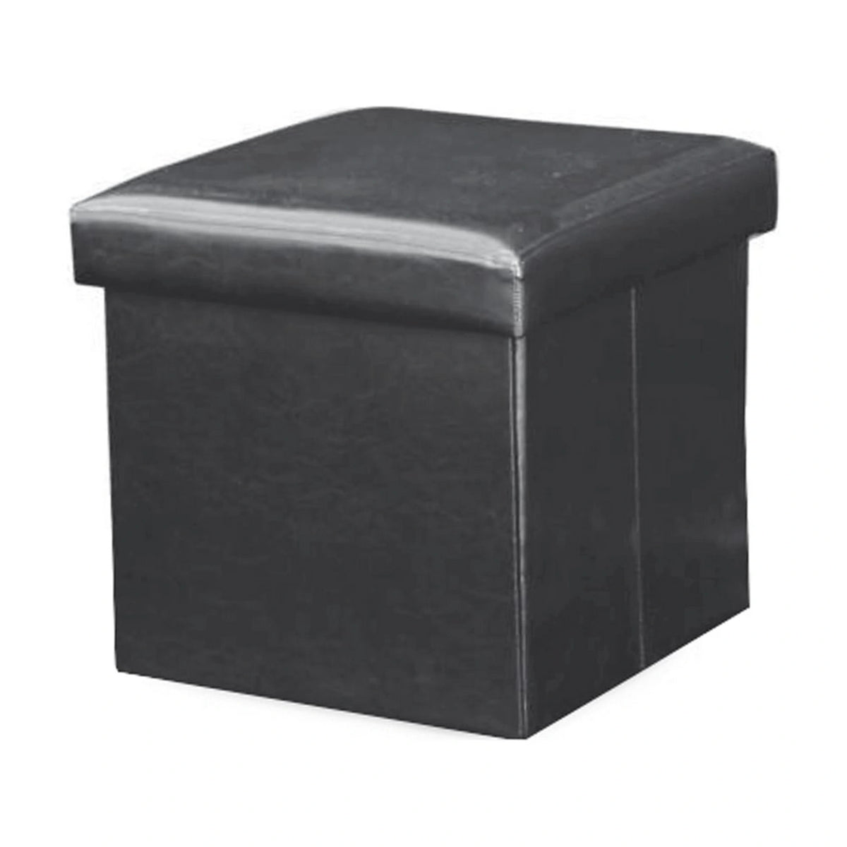 Taburet pliabil TELA NEW, negru, piele ecologica, cu spatiu depozitare, 40x40x37 cm