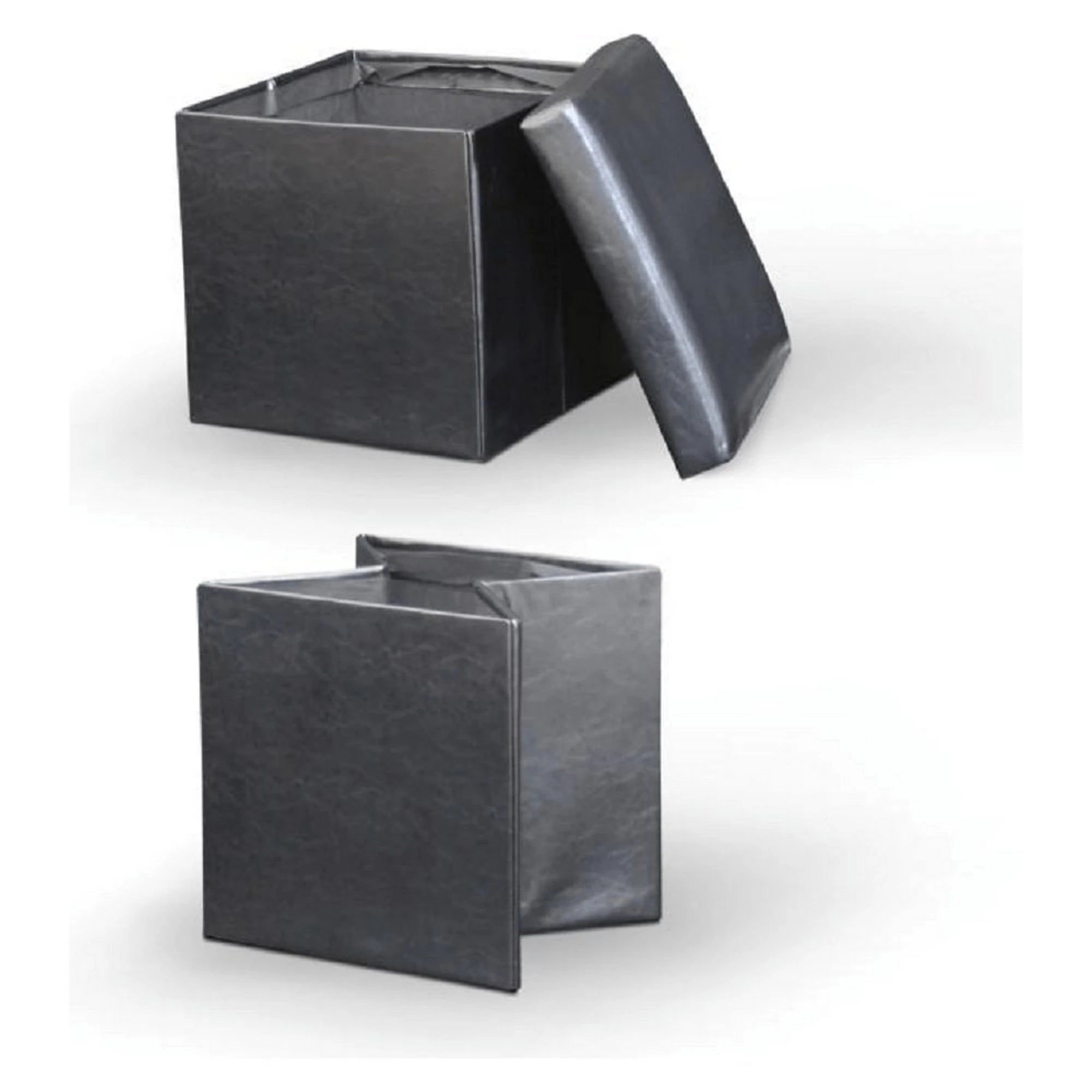 Taburet pliabil TELA NEW, negru, piele ecologica, cu spatiu depozitare, 40x40x37 cm