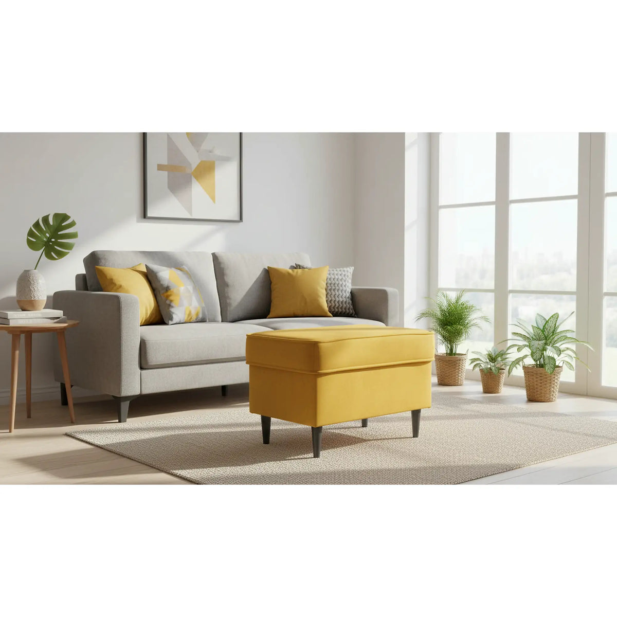 Taburet RON, stofa catifelata galben - Bluvel 68, 60x40x43 cm