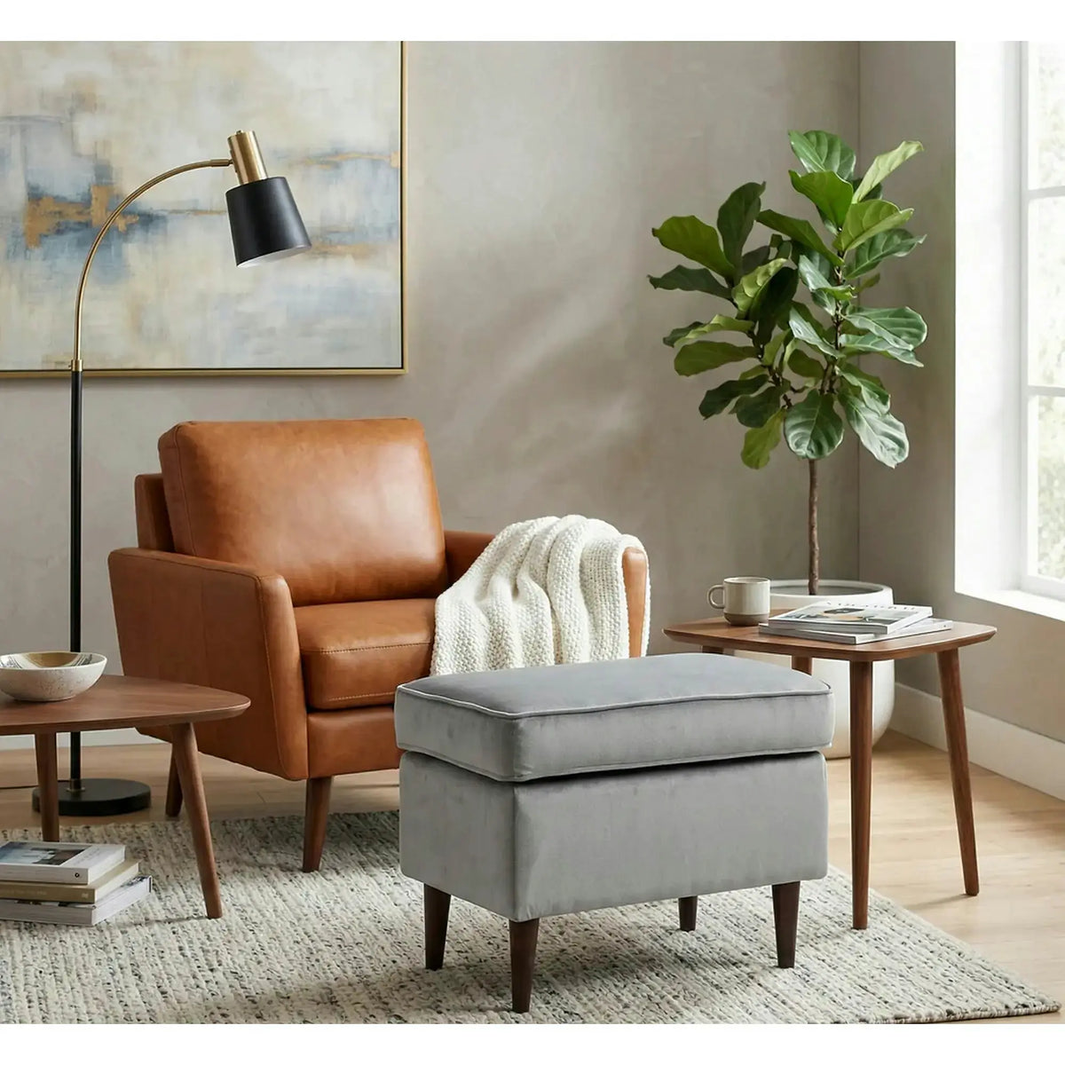 Taburet RON, stofa catifelata gri - Bluvel 14, 60x40x44 cm