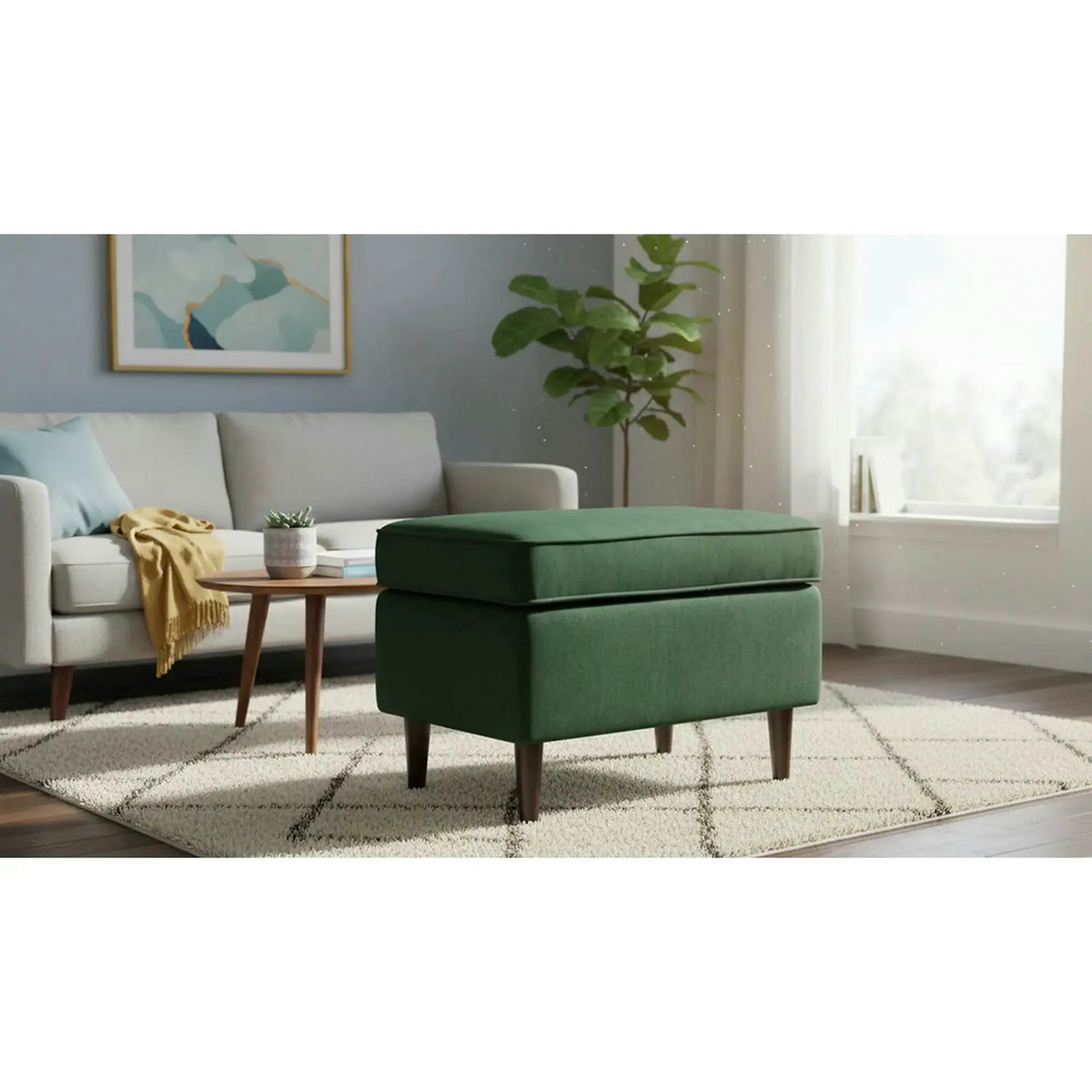 Taburet RON, stofa catifelata verde inchis, 60x40x43 cm
