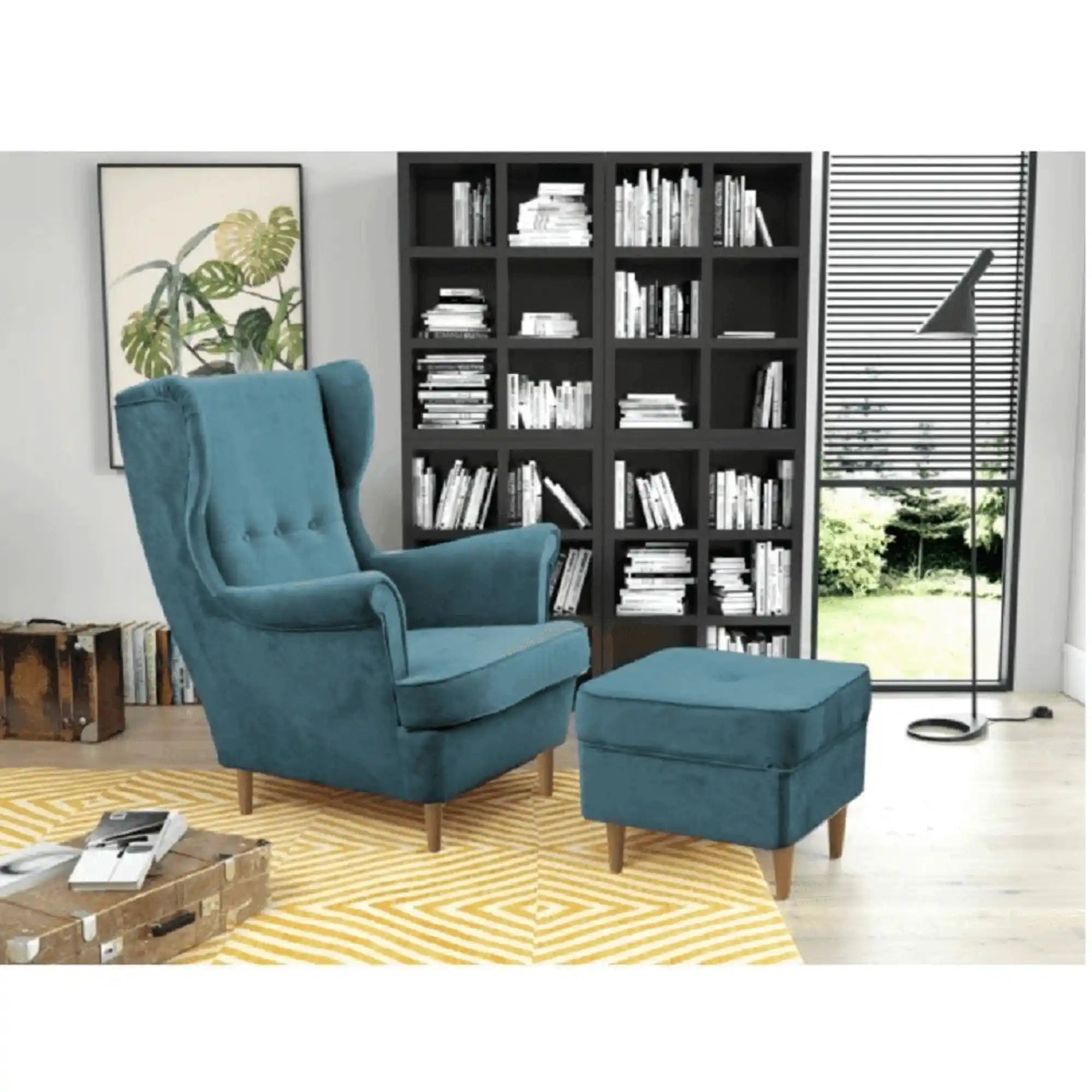 Taburet RUFINO 3 NEW, stofa catifelata albastru, 40x40x40 cm