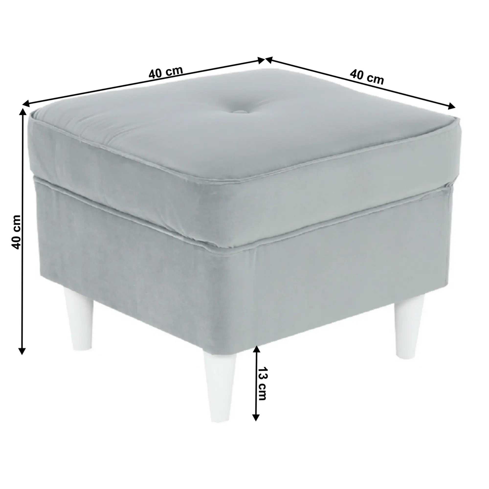 Taburet RUFINO 3 NEW, stofa catifelata gri deschis, picioare albe, 40x40x40 cm