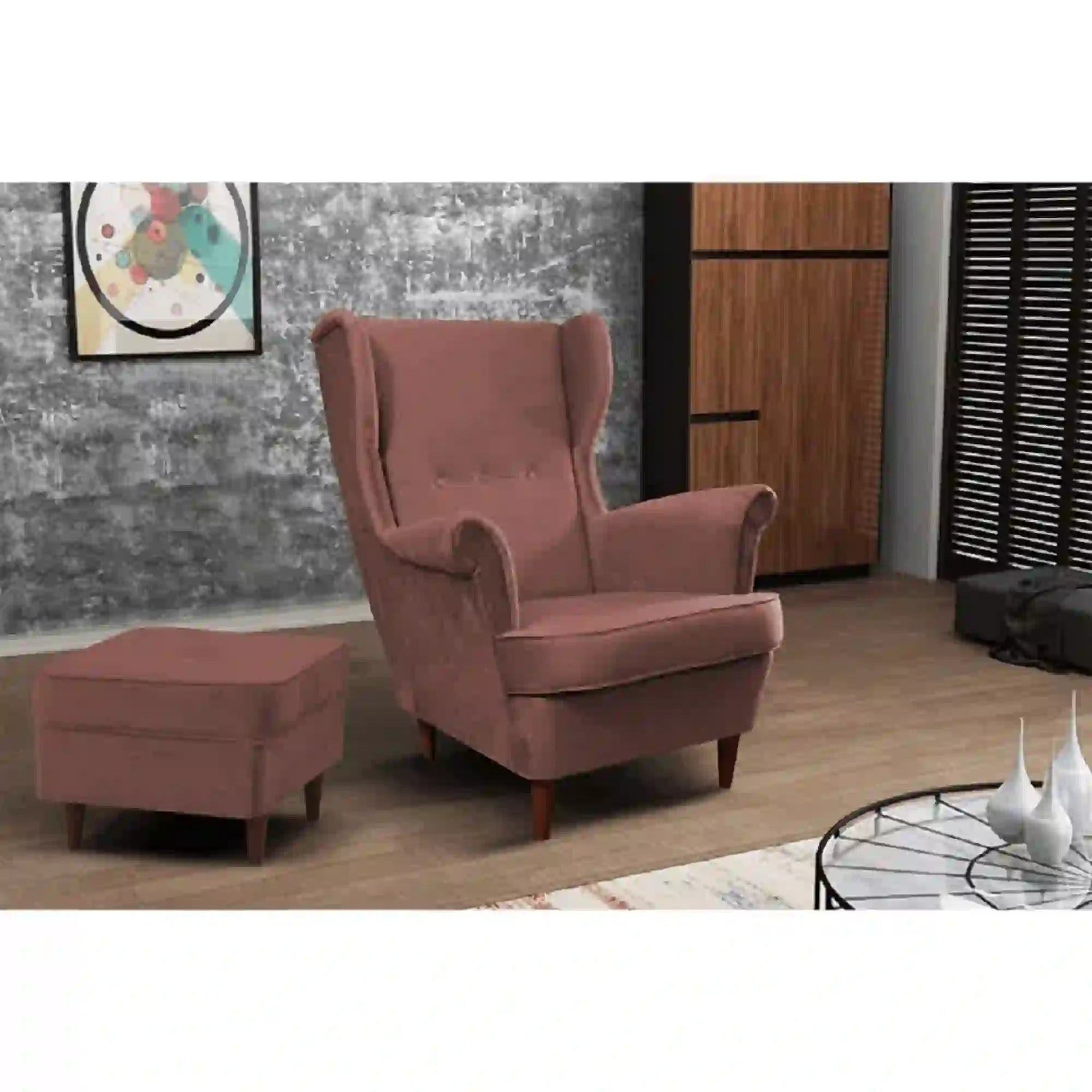 Taburet RUFINO 3 NEW, stofa catifelata rosu bordo, 40x40x40 cm