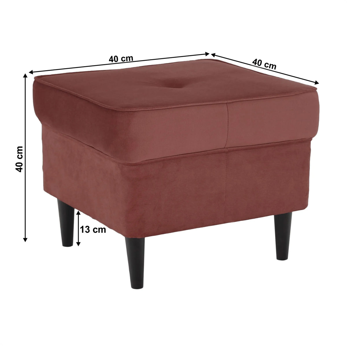Taburet RUFINO 3 NEW, stofa catifelata rosu bordo, 40x40x40 cm