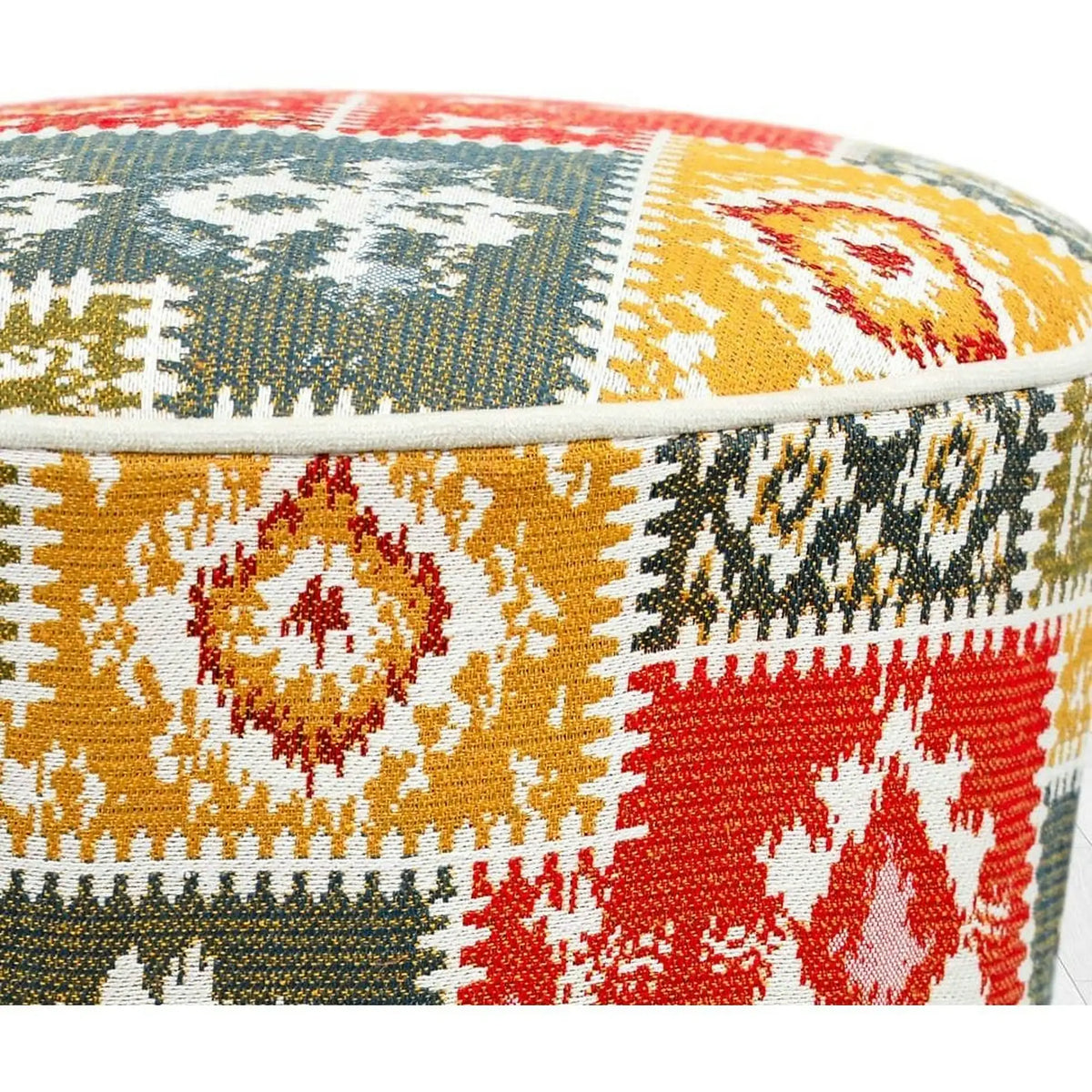 Taburet RUG, multicolor/stejar, material textil/lemn, 42x42x42 cm