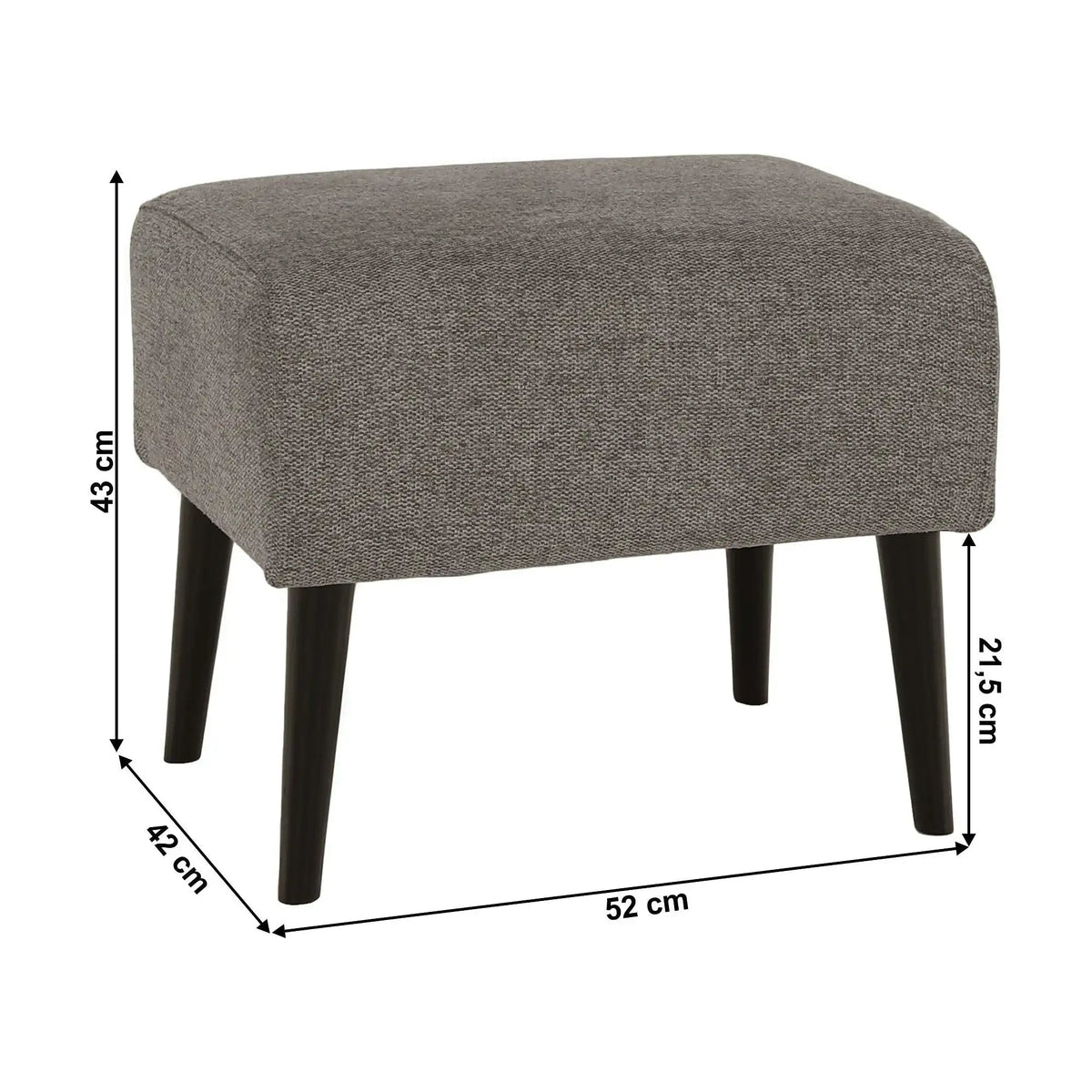 Taburet SAMY, stofa clasica gri, 52x42x43 cm