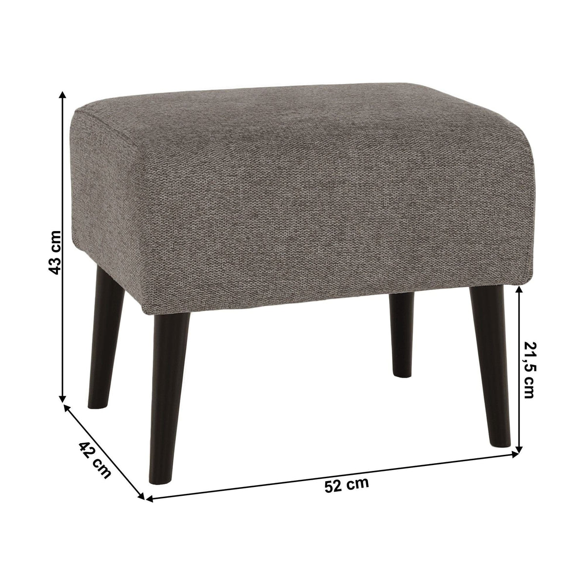 Taburet SAMY, stofa clasica gri, 52x42x43 cm