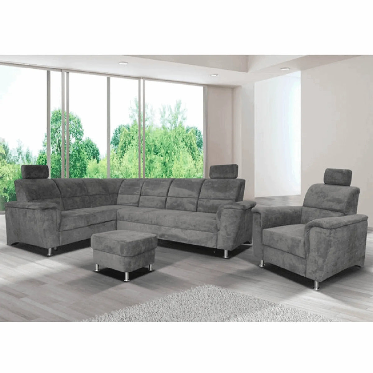 Taburet SANTIAGO, stofa catifelata gri - Matrix 17, 58x58x41 cm