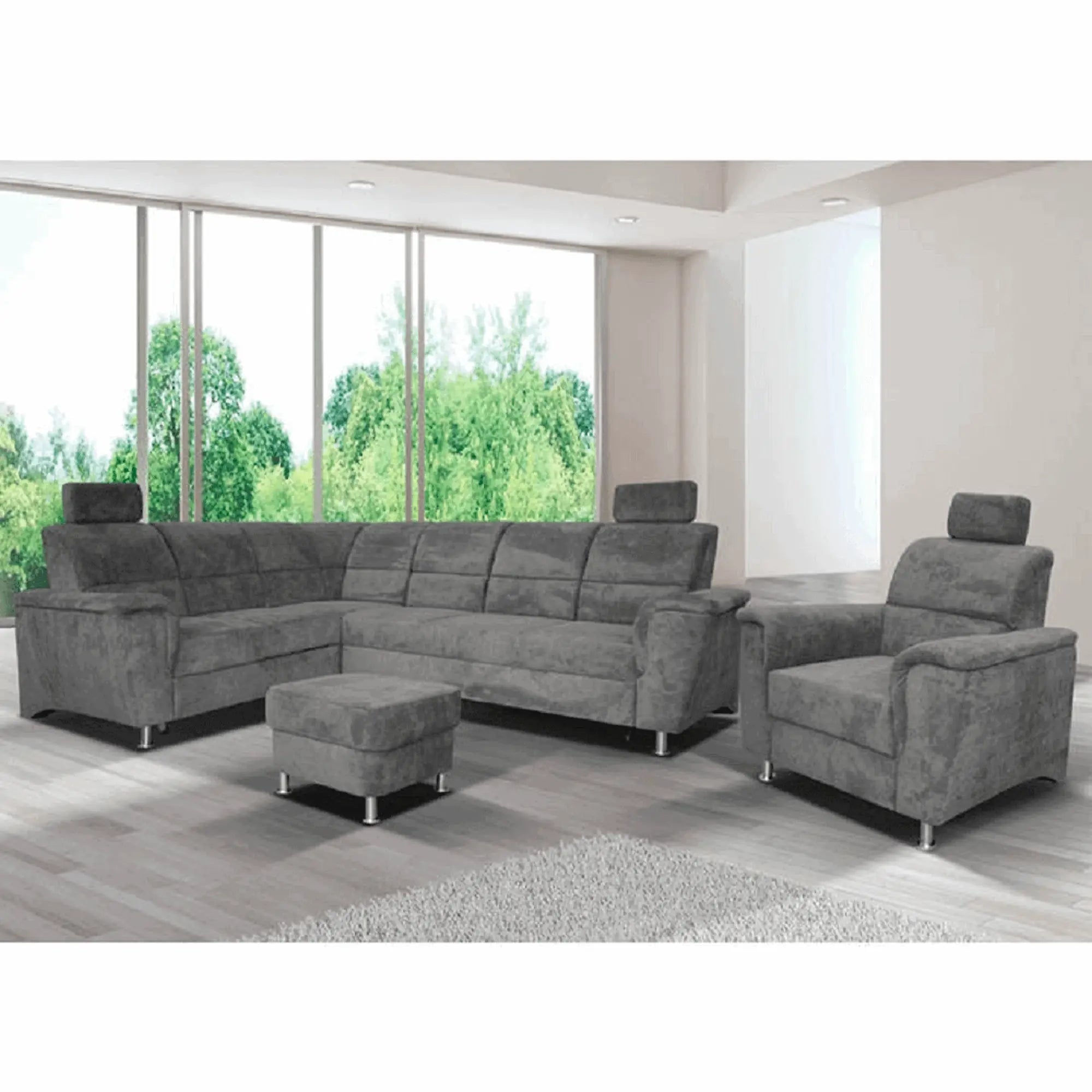 Taburet SANTIAGO, stofa catifelata gri - Matrix 17, 58x58x41 cm