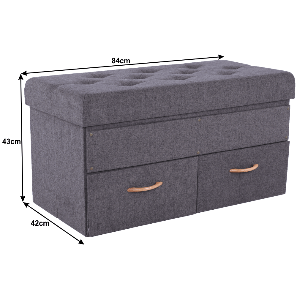 Taburet SULOT TYP 2, stofa clasica gri, cu spatiu depozitare, 84x42x43 cm
