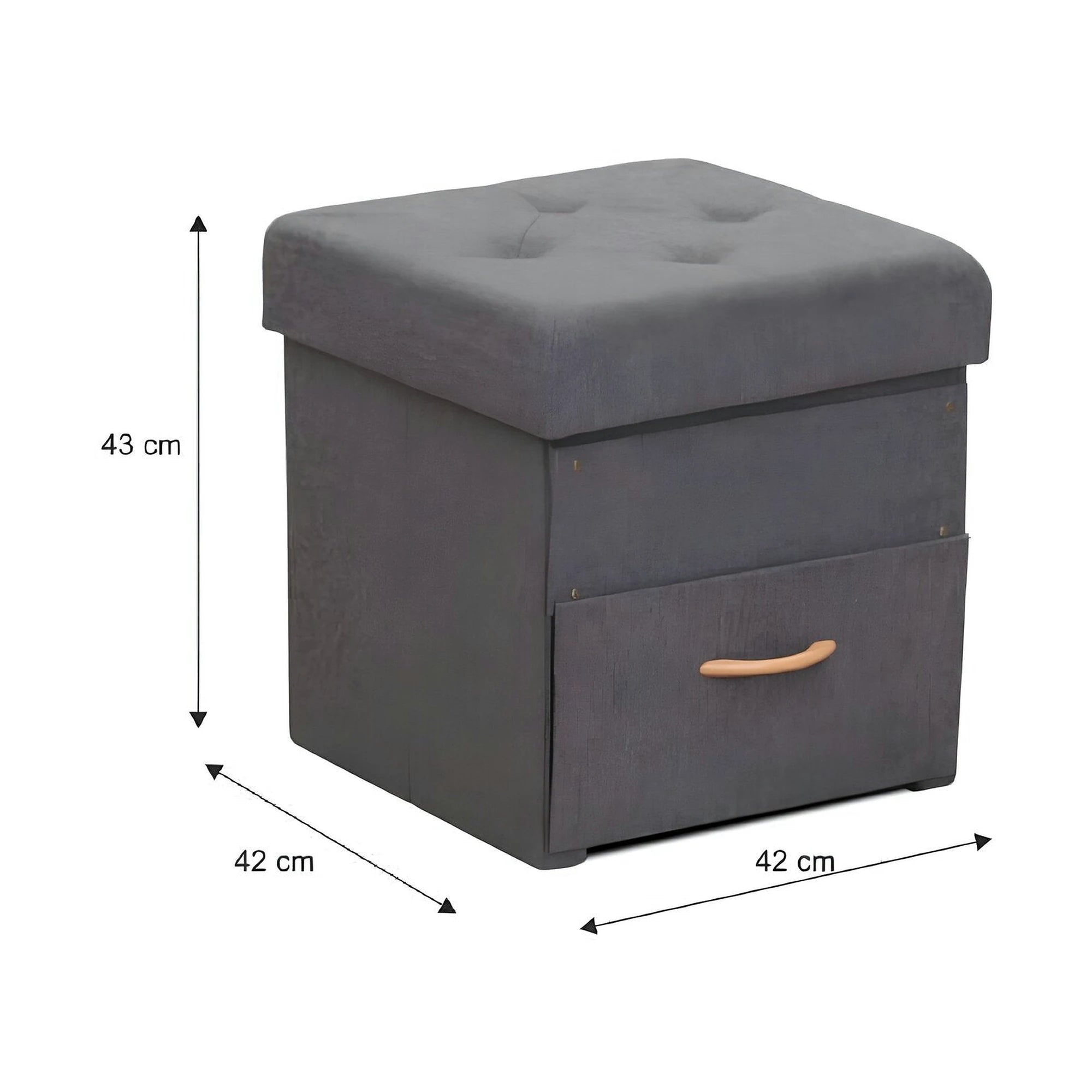 Taburet SULOT TYP 1, stofa clasica gri inchis, cu spatiu depozitare, 42x42x43 cm