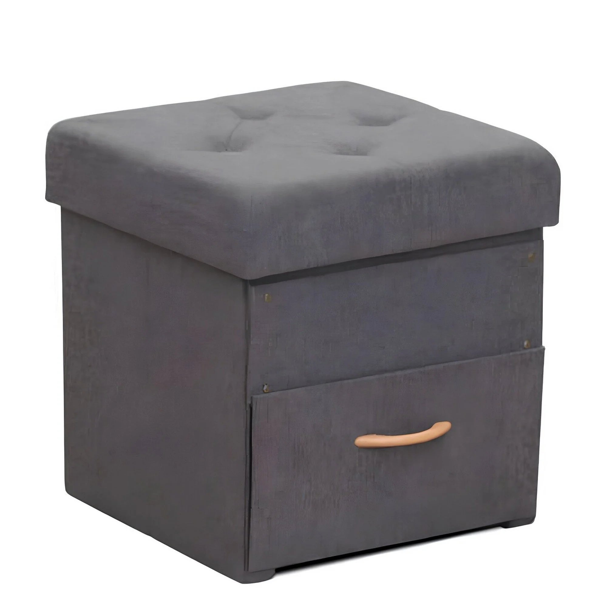 Taburet SULOT TYP 1, stofa clasica gri inchis, cu spatiu depozitare, 42x42x43 cm