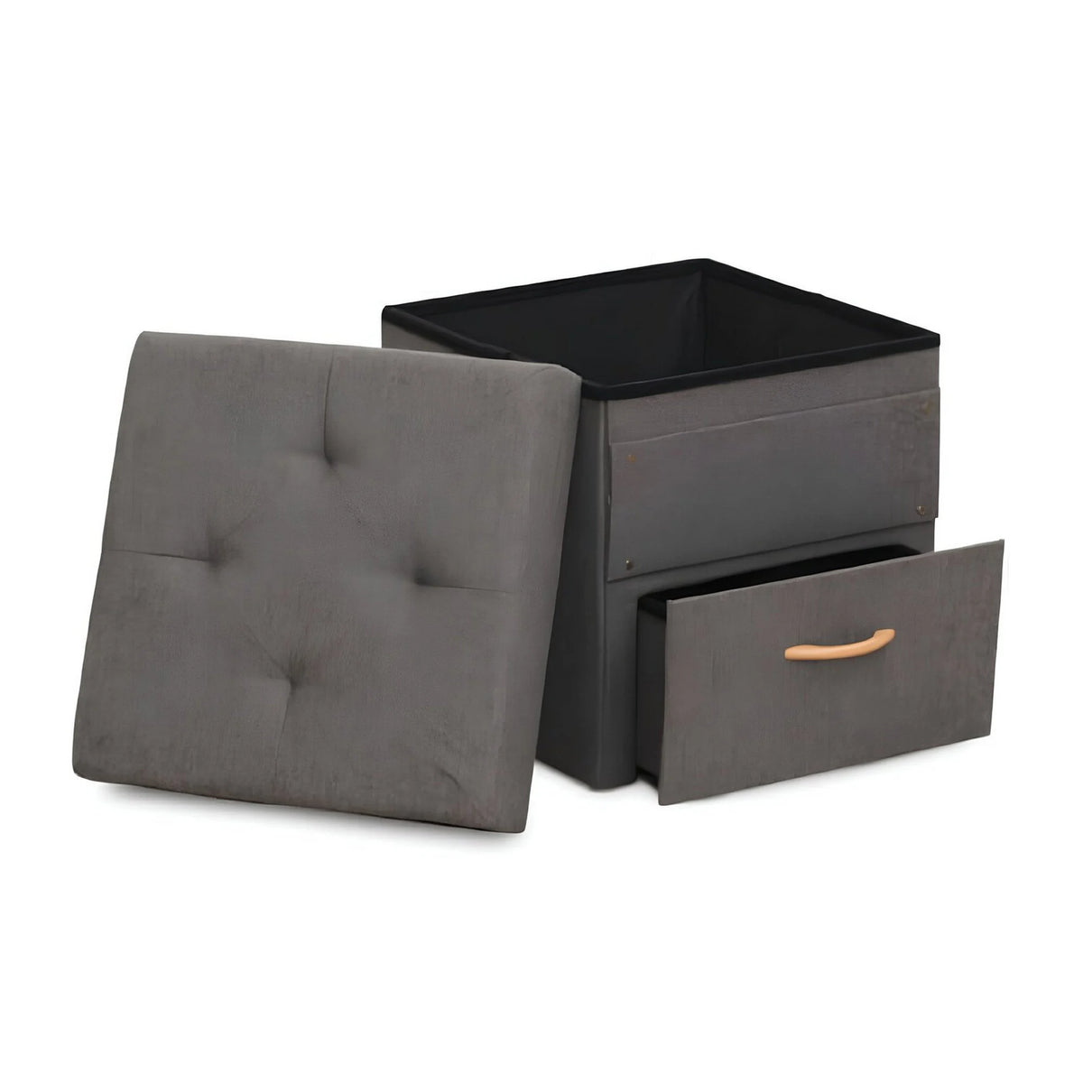 Taburet SULOT TYP 1, stofa clasica gri inchis, cu spatiu depozitare, 42x42x43 cm