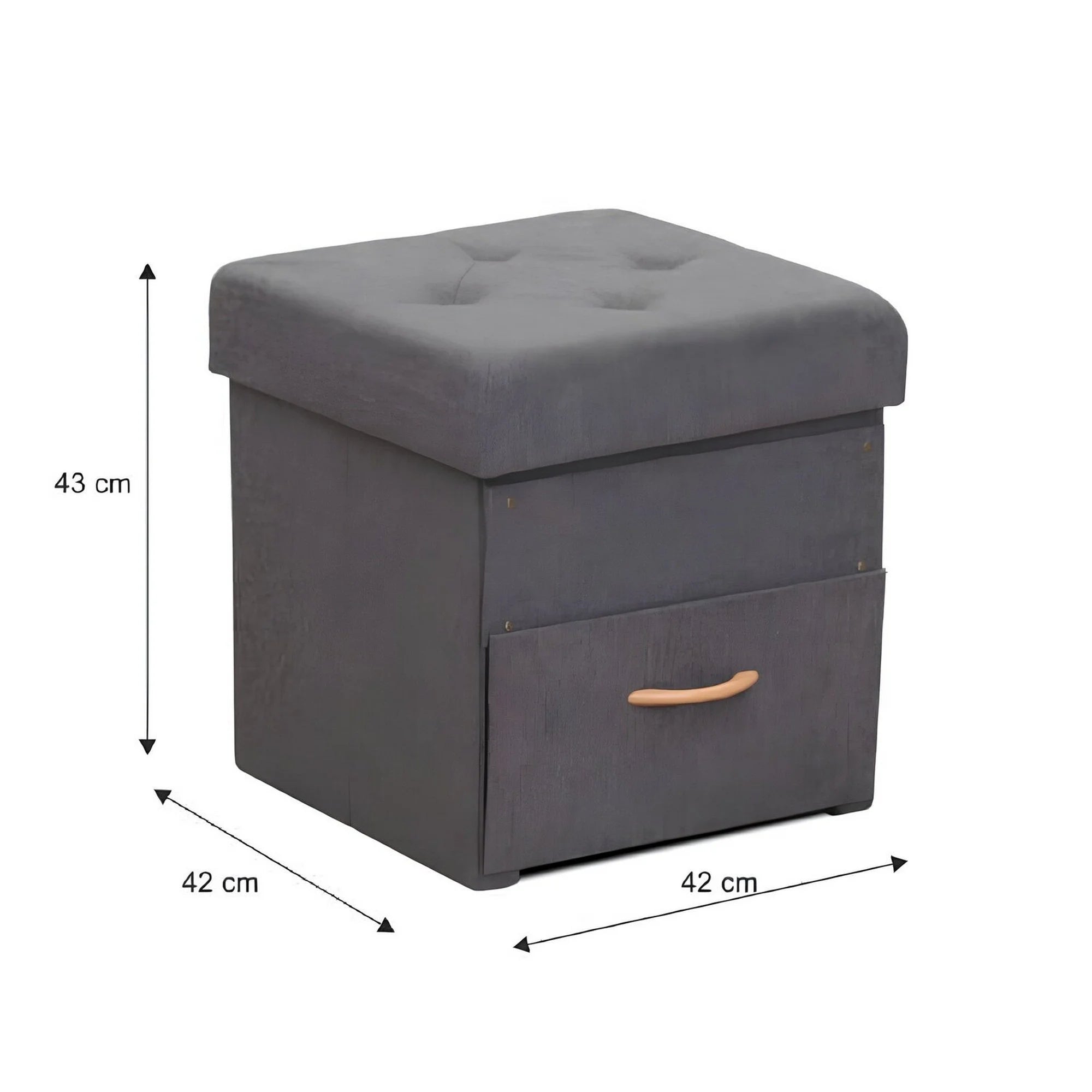 Taburet SULOT TYP 1, stofa clasica gri inchis, cu spatiu depozitare, 42x42x43 cm