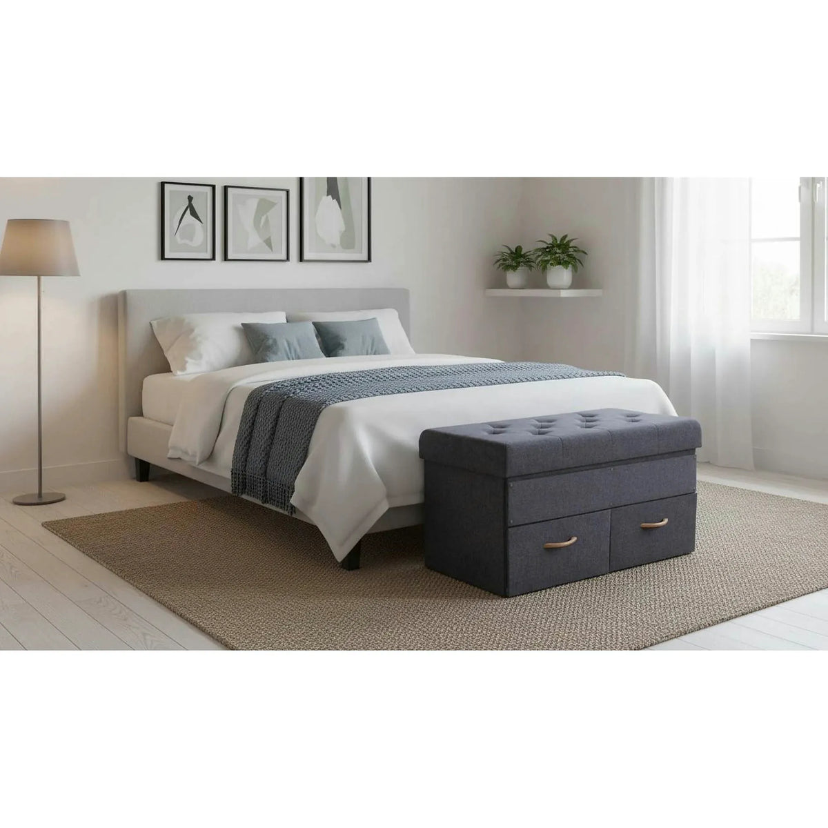 Taburet SULOT TYP 2, stofa clasica gri, cu spatiu depozitare, 84x42x43 cm