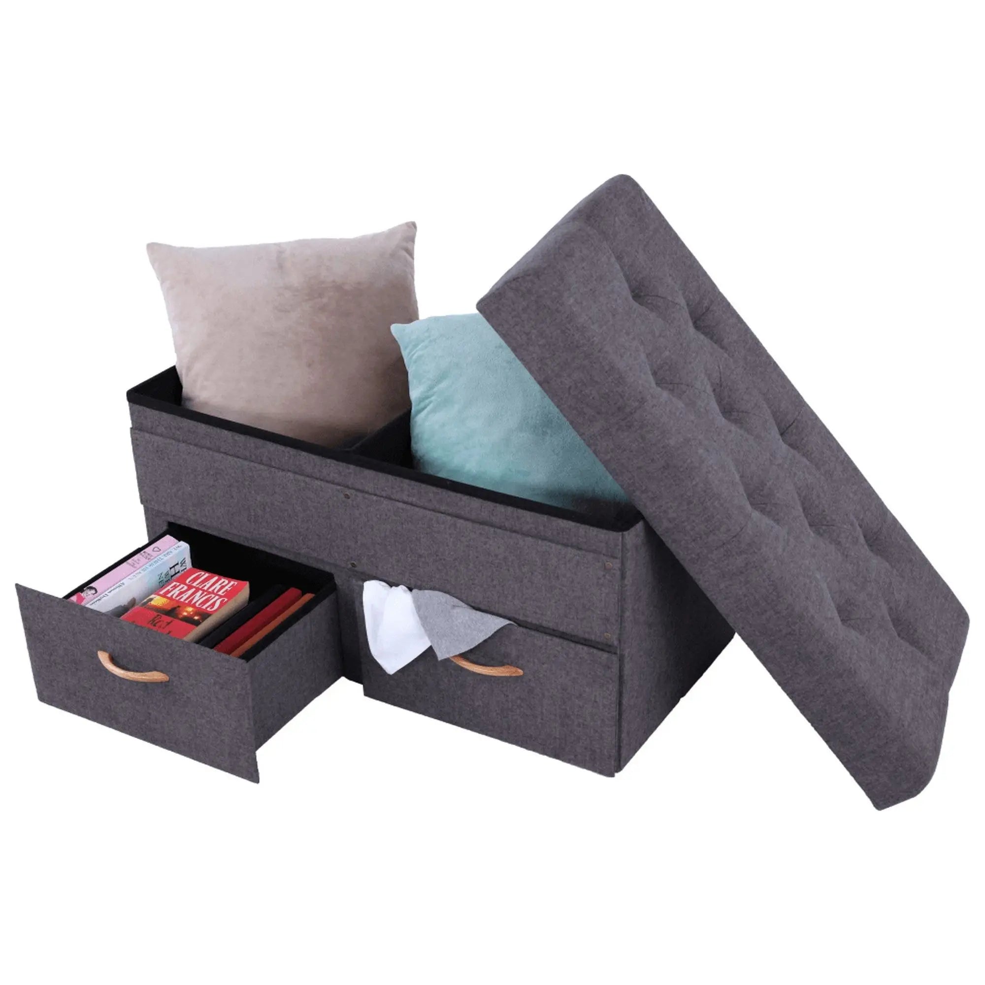 Taburet SULOT TYP 2, stofa clasica gri, cu spatiu depozitare, 84x42x43 cm