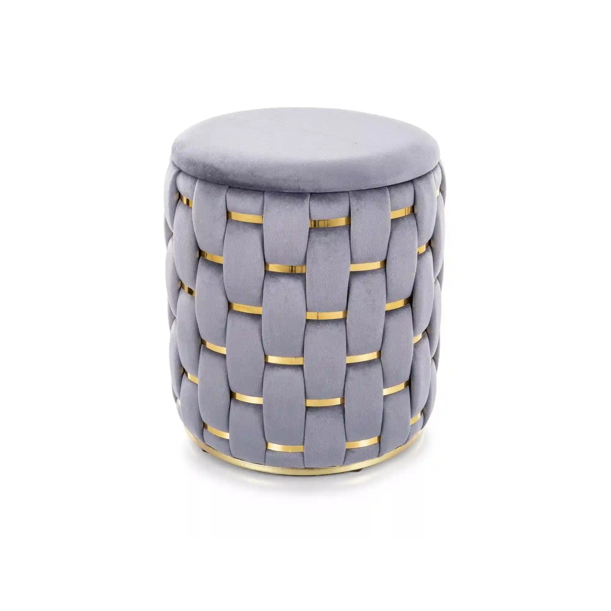 Taburet TIARA, gri/auriu, stofa catifelata, 37x37x42 cm