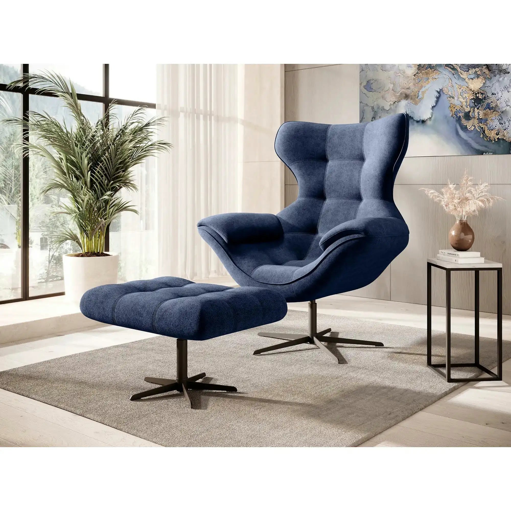 Taburet YOGA, stofa catifelata albastru marin - Salvador 11, 70x46x45 cm