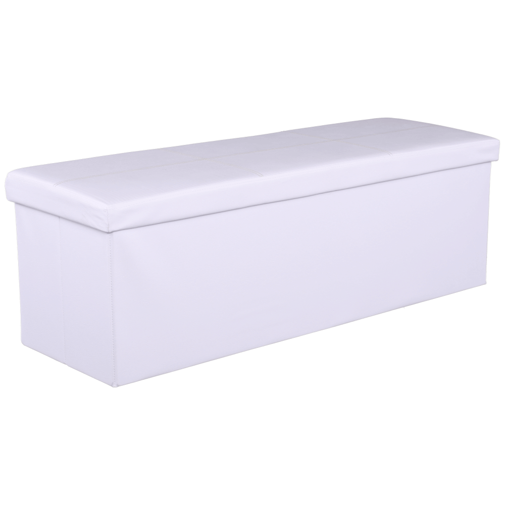 Taburet pliabil ZAMIRA, alb, piele ecologica, cu spatiu depozitare, 114x38x38 cm