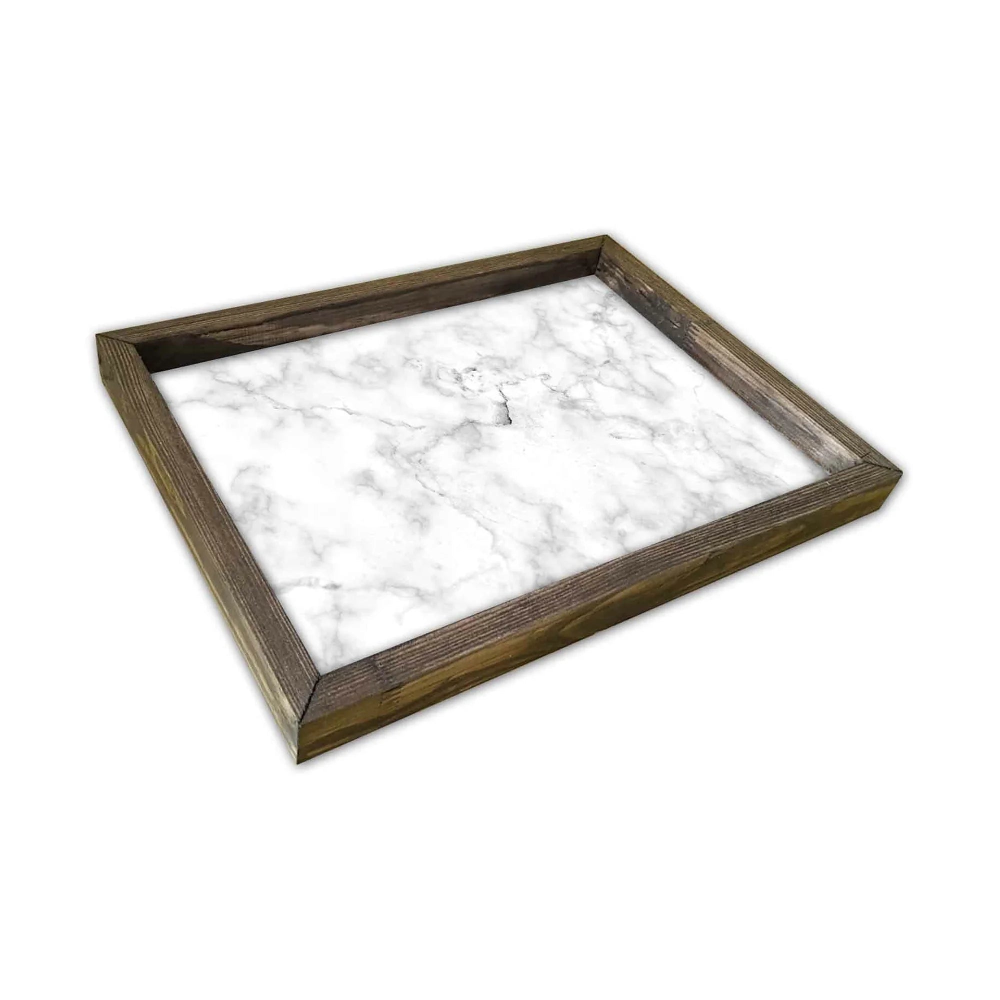 Tava AT-004, alb cu efect de marmura/nuc, lemn de pin, 40x30 cm