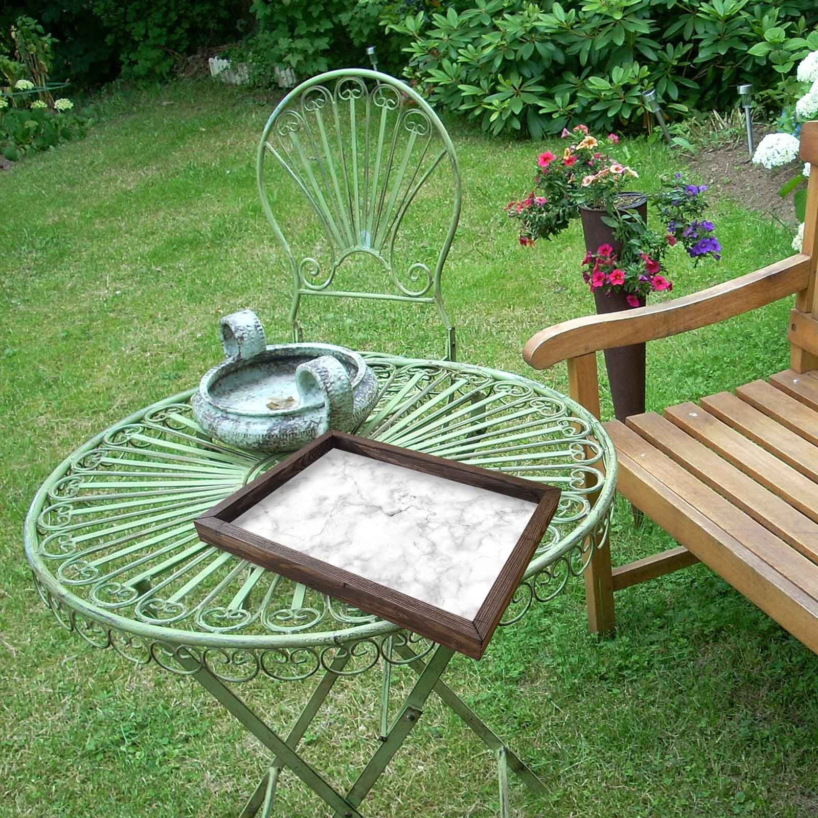 Tava AT-004, alb cu efect de marmura/nuc, lemn de pin, 40x30 cm