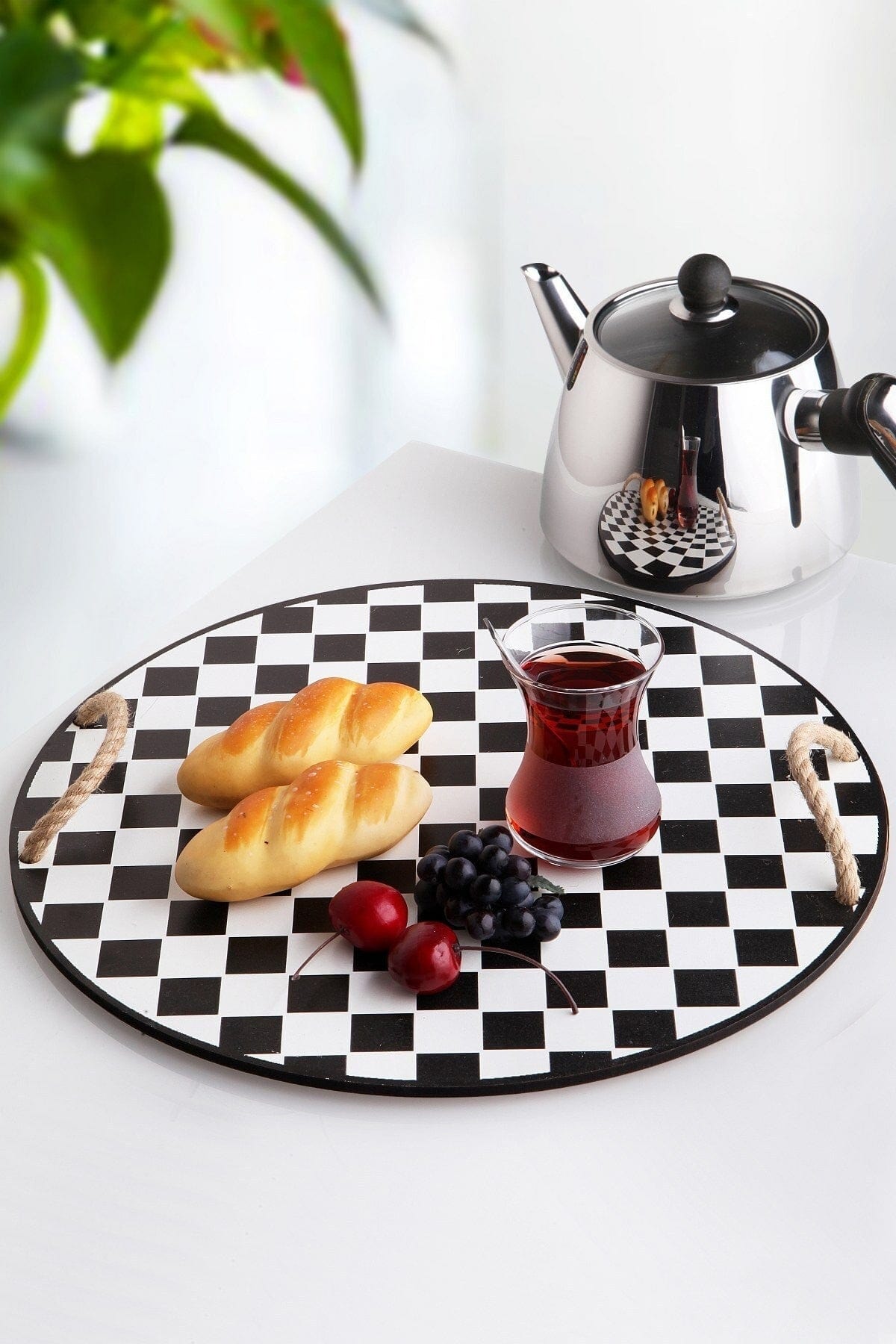 Tava PLT0237, negru/alb, lemn, 35x35 cm