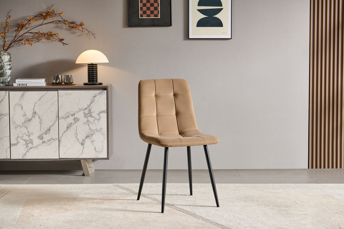 Scaun TED NEW, bej inchis/negru, stofa catifelata/metal, 46x54x88 cm