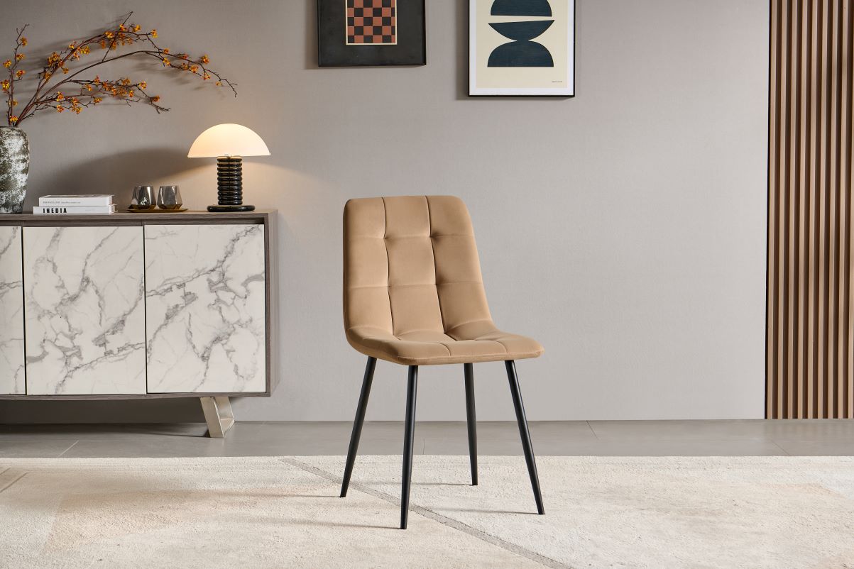 Scaun TED NEW, bej inchis/negru, stofa catifelata/metal, 46x54x88 cm