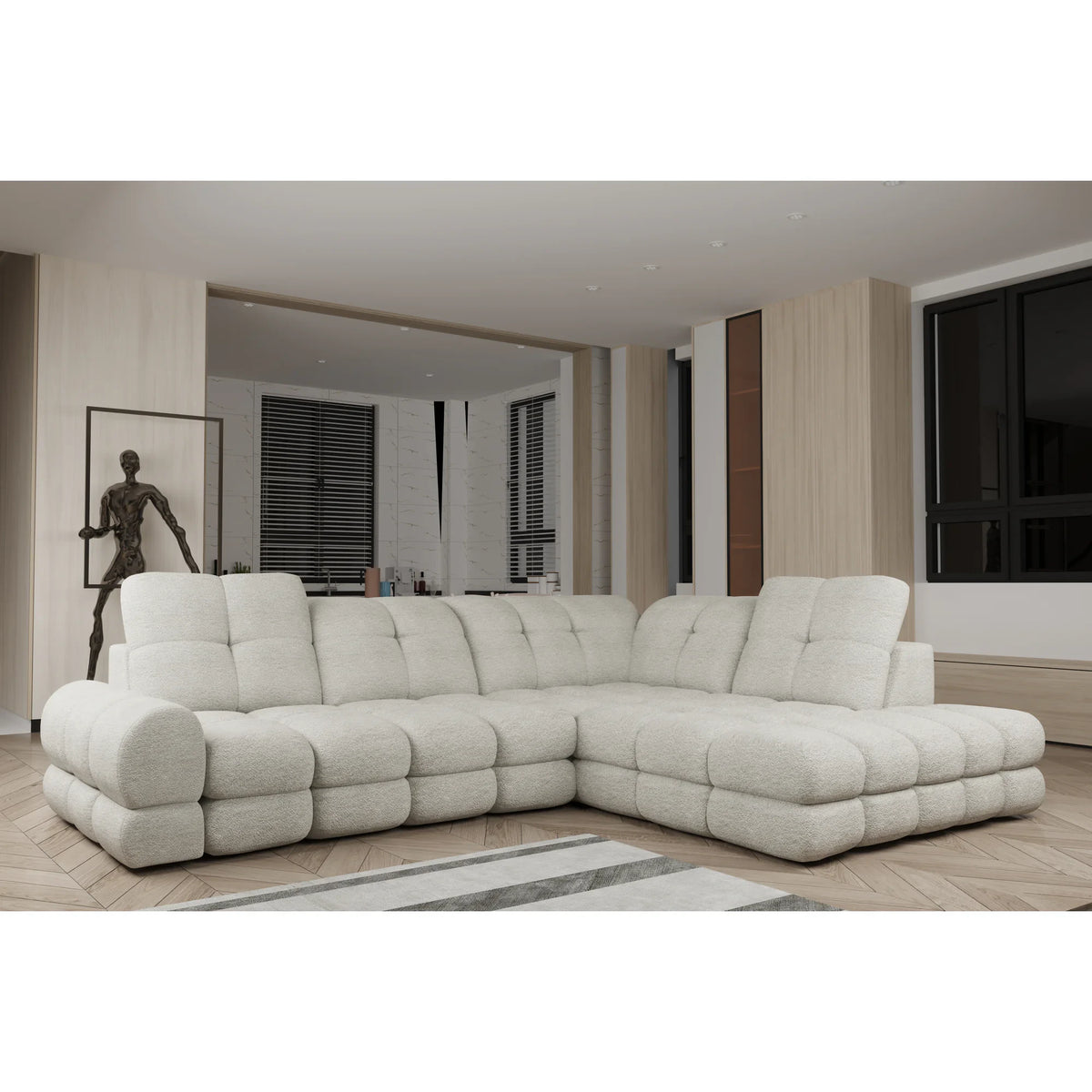 Coltar extensibil TOLLO L, personalizabil materiale gama Premium, cu lada depozitare si reglaj electric, 302x217x105 cm