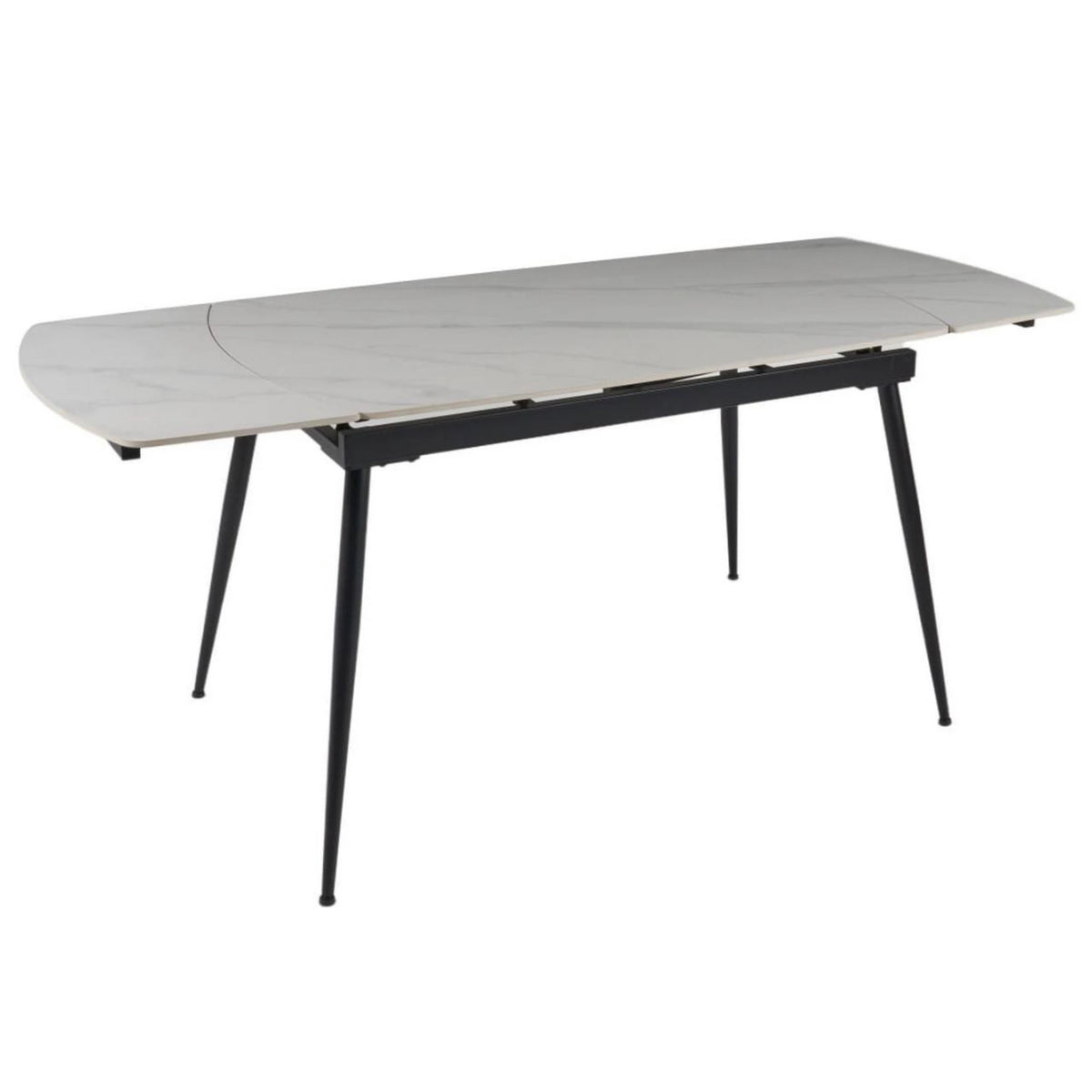 Masa extensibila VELA, alb cu efect de marmura/negru, ceramica/metal, 110/170x75x76 cm