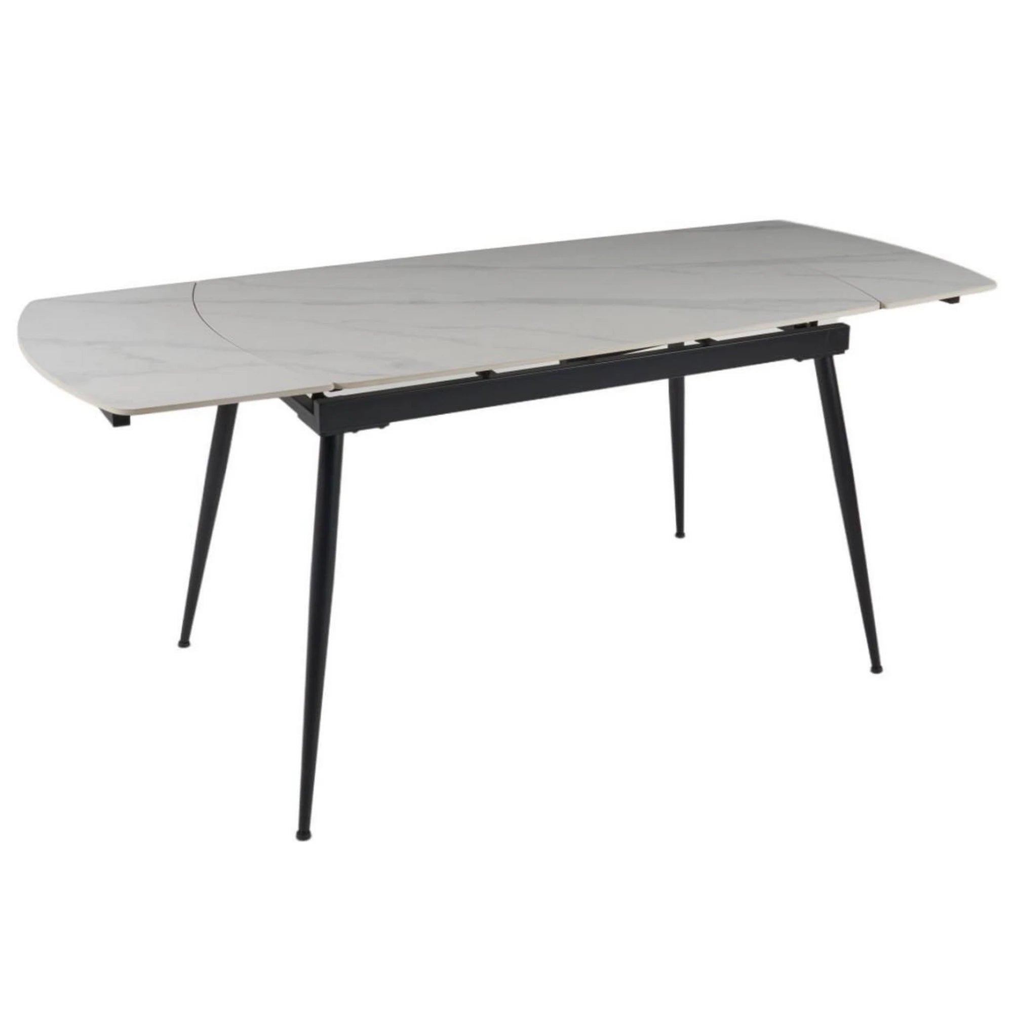 Masa extensibila VELA, alb cu efect de marmura/negru, ceramica/metal, 110/170x75x76 cm