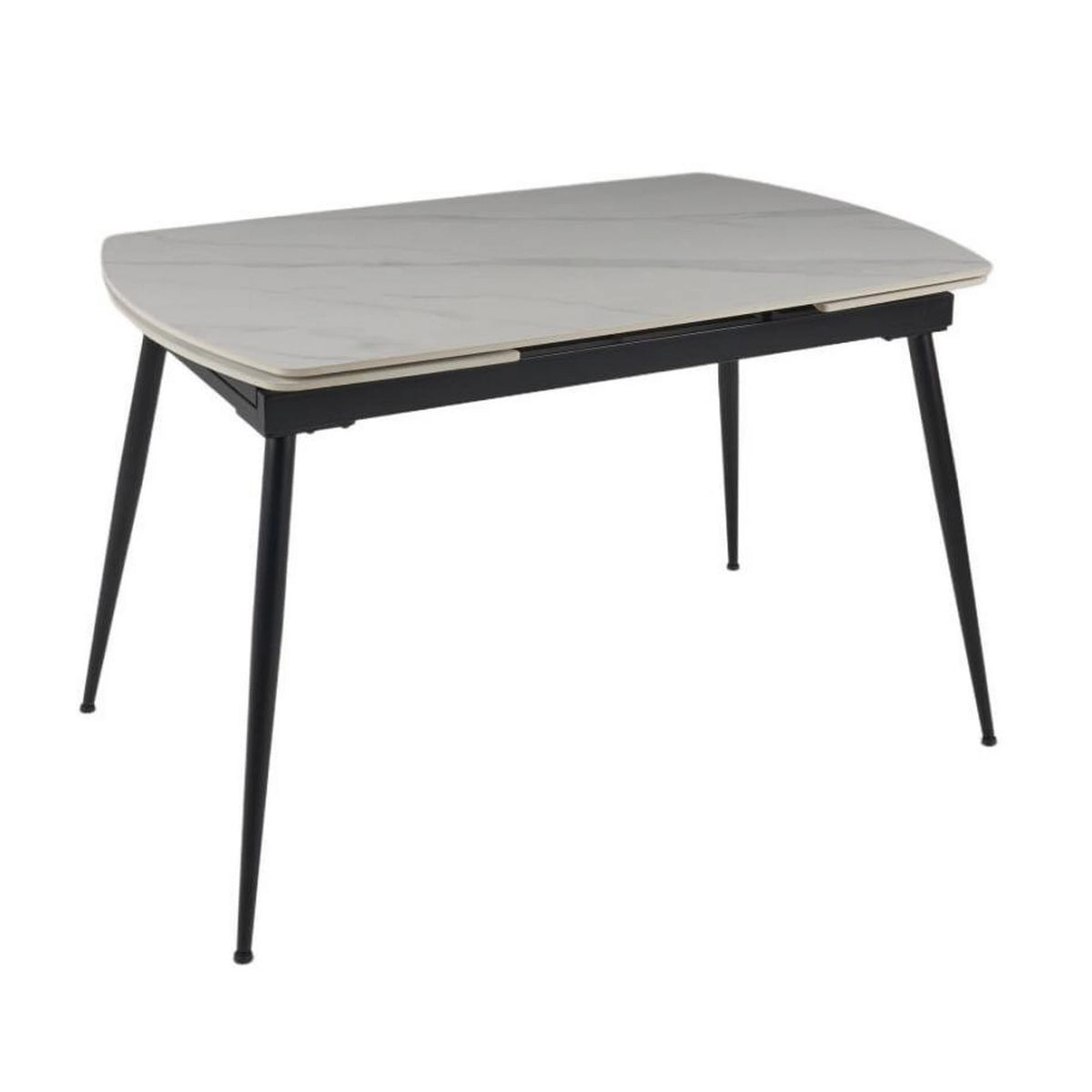 Masa extensibila VELA, alb cu efect de marmura/negru, ceramica/metal, 110/170x75x76 cm