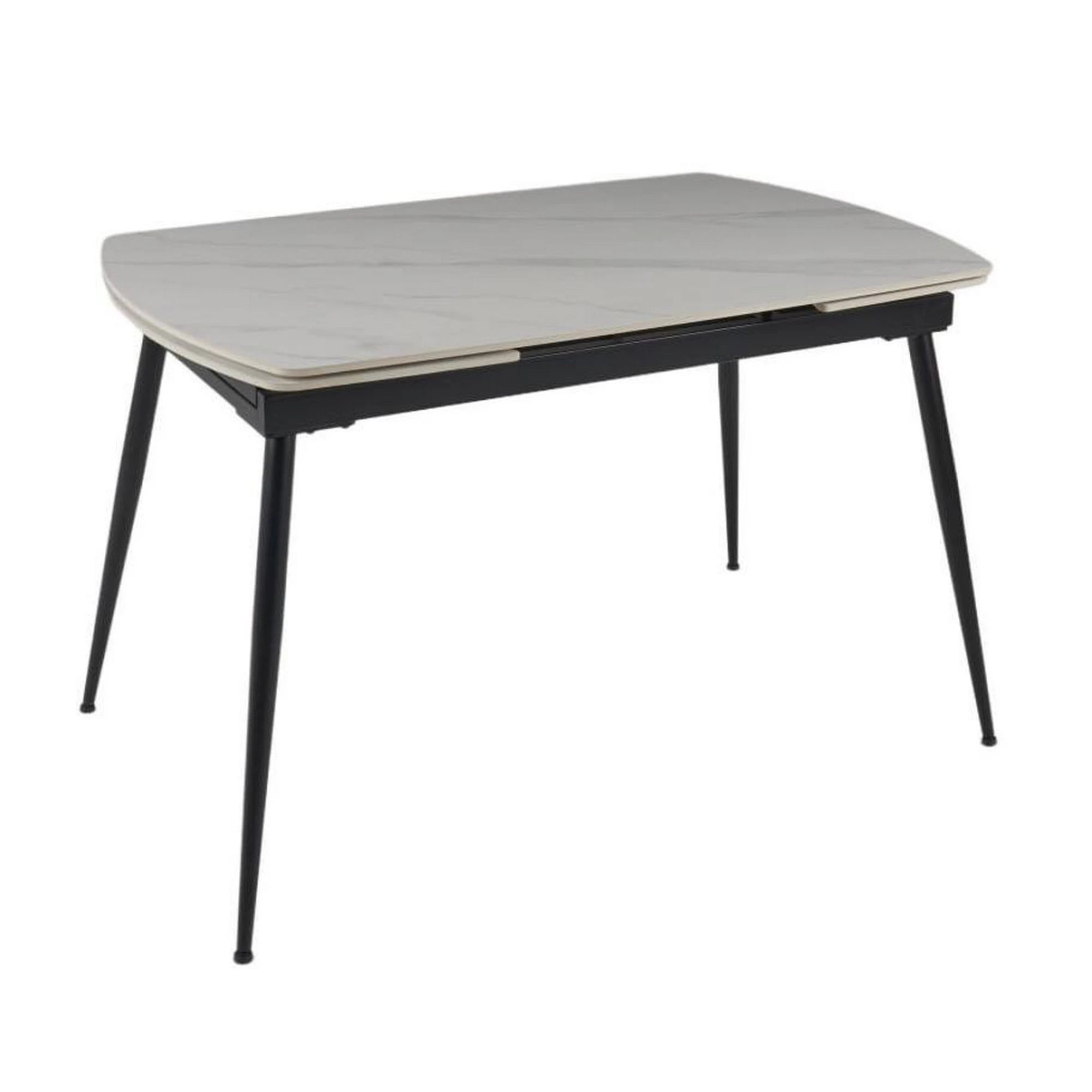 Masa extensibila VELA, alb cu efect de marmura/negru, ceramica/metal, 110/170x75x76 cm