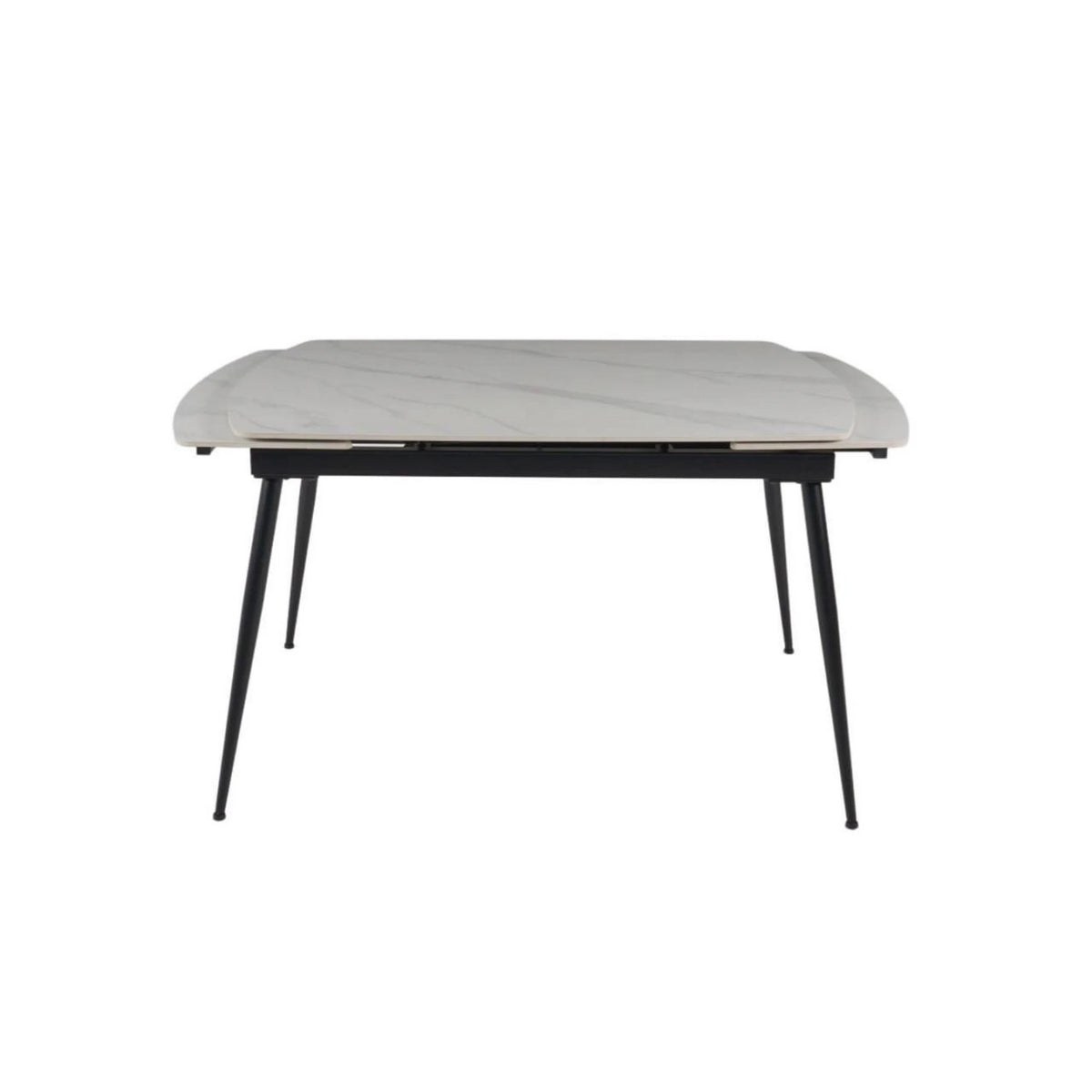 Masa extensibila VELA, alb cu efect de marmura/negru, ceramica/metal, 110/170x75x76 cm